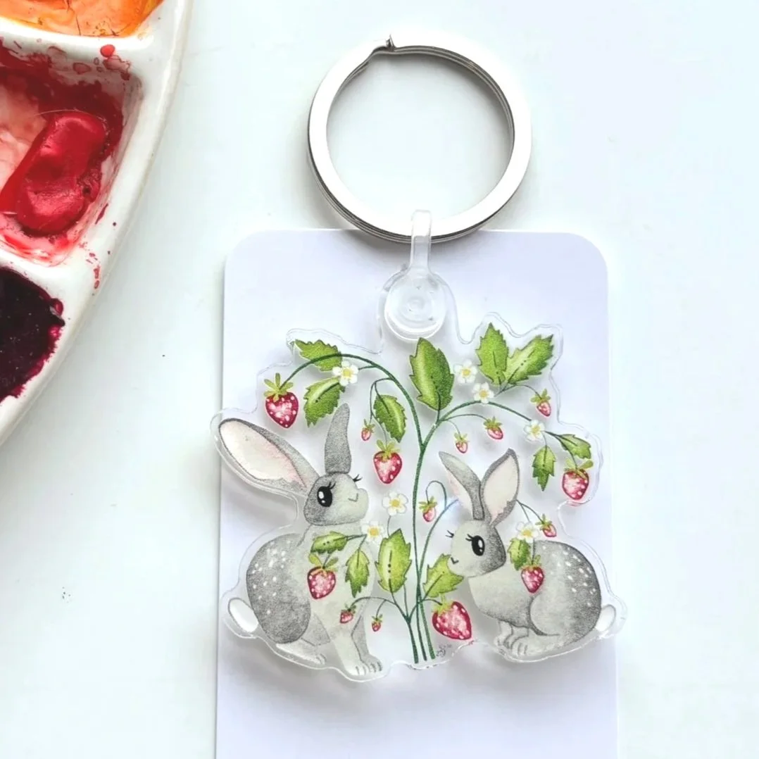 Strawberry Bunnies Keychain