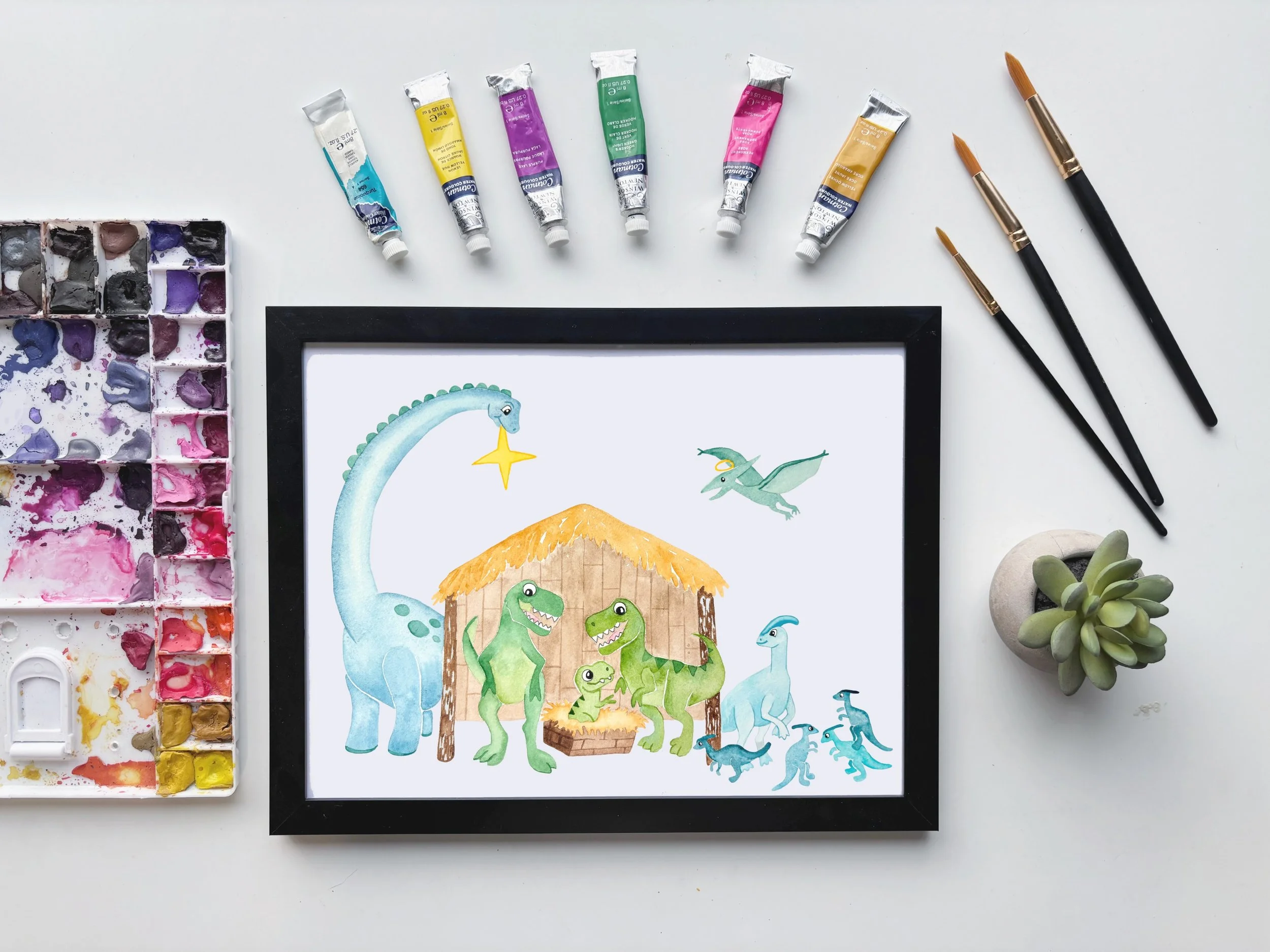 Dinosaur Nativity Print