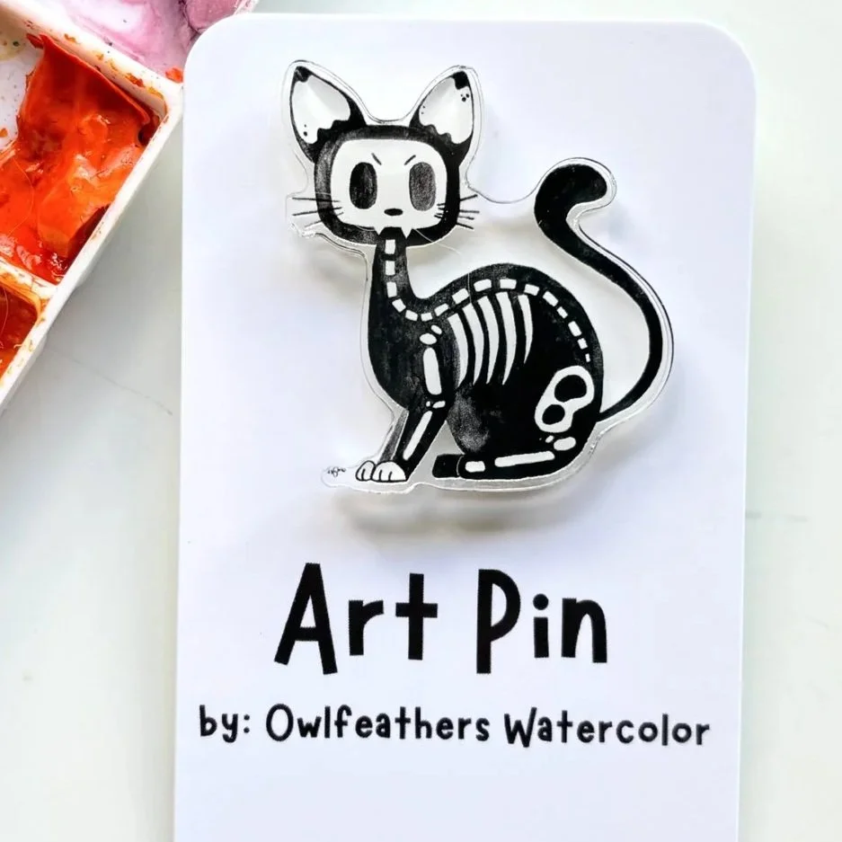 Black Skeleton Cat Pin