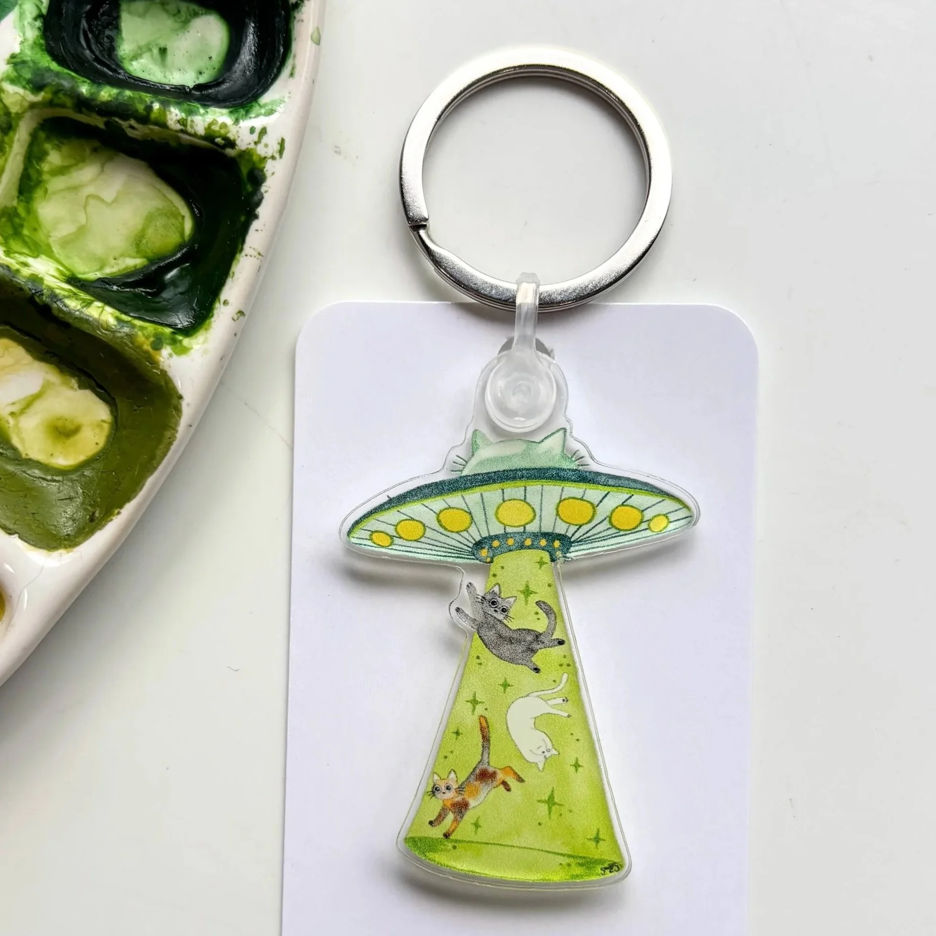 Alien Cat Abduction Keychain