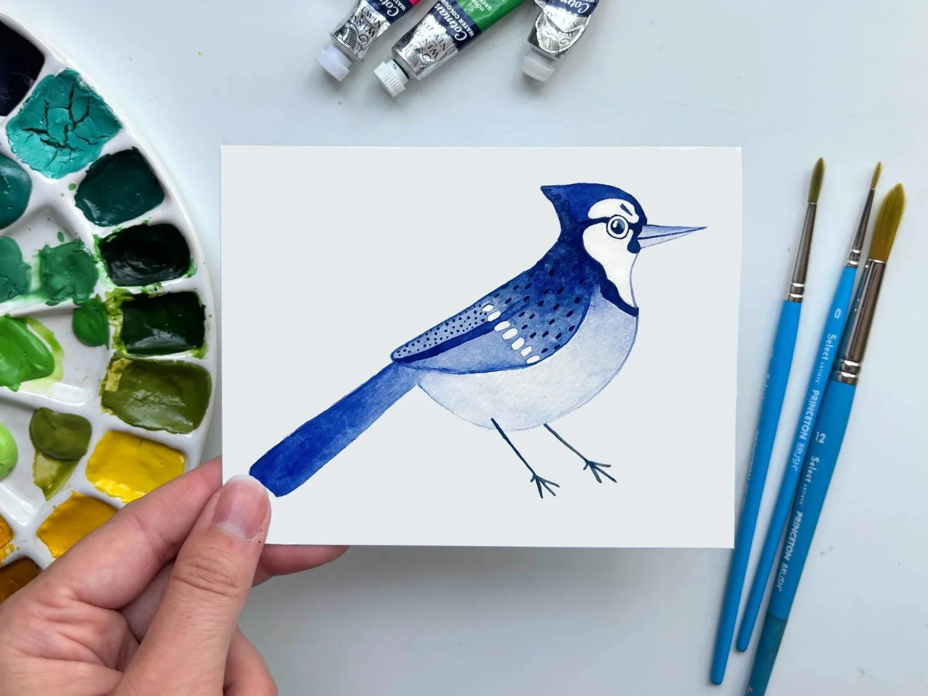 Blue Jay Watercolor Greeting Card – Songbird, Backyard Bird & Nature Stationery
