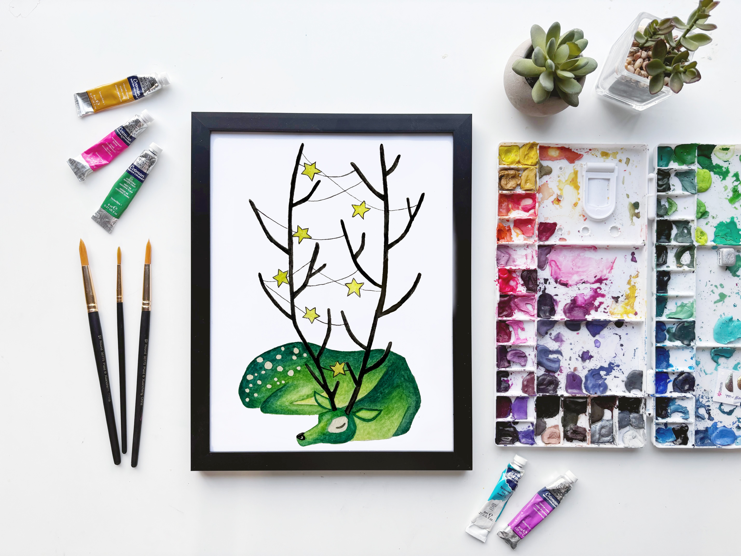 Sleeping Deer Watercolor Print