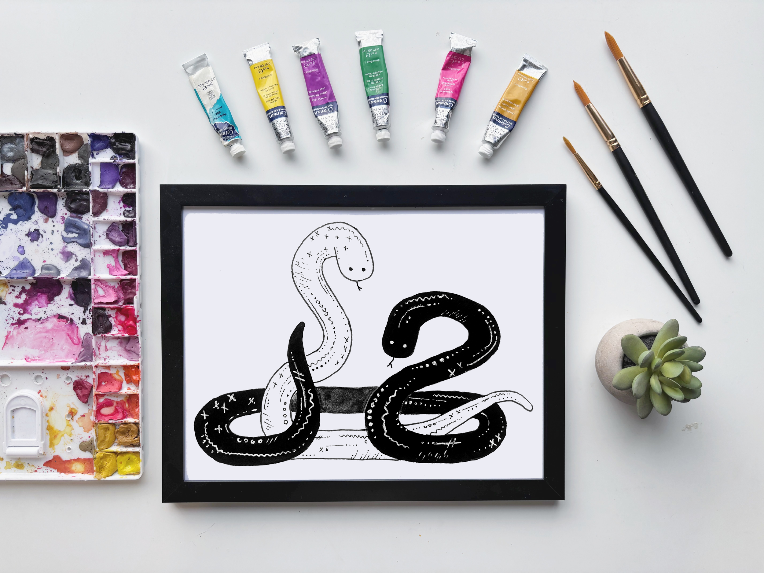 Two Snakes Watercolor Print