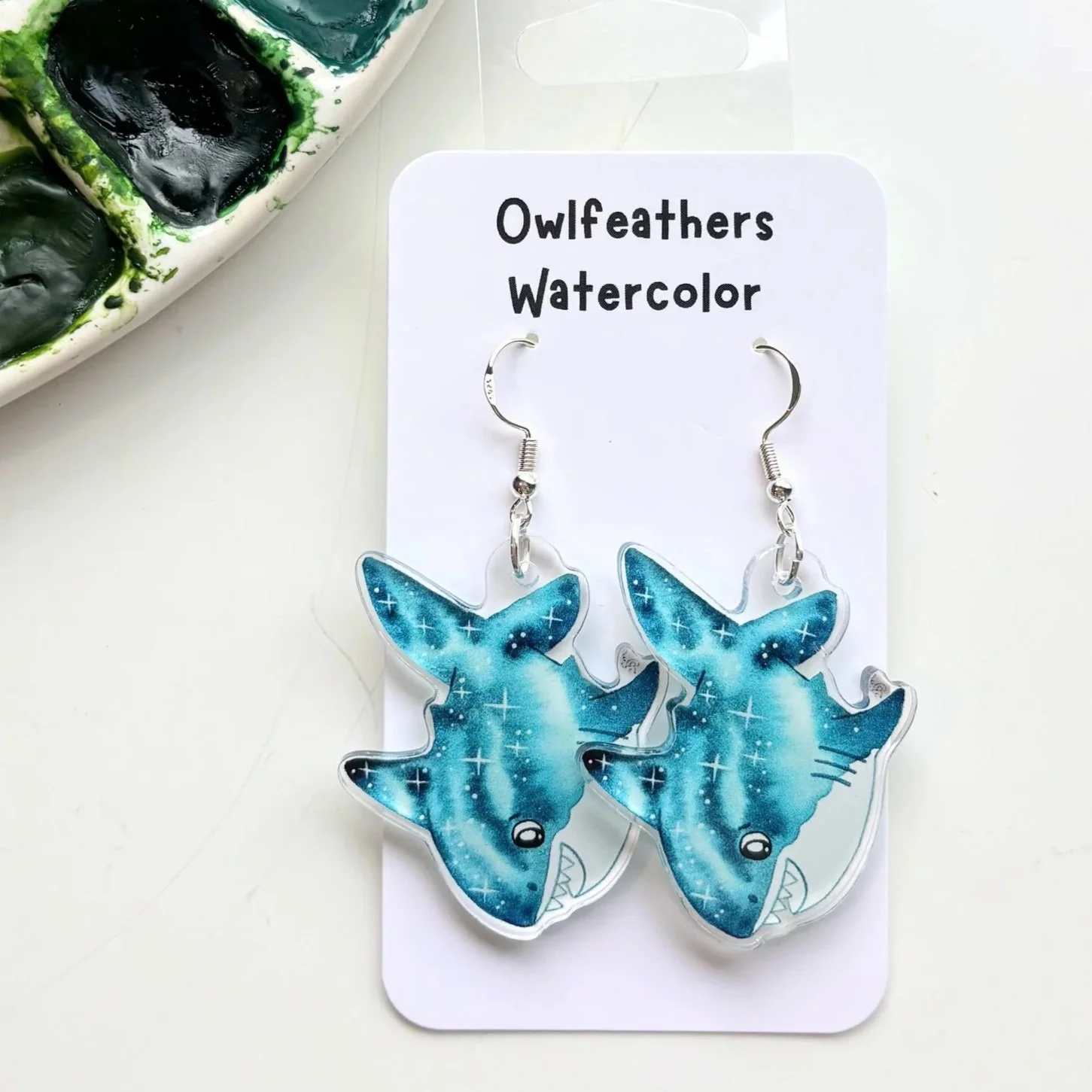 Galaxy Shark Watercolor Earrings