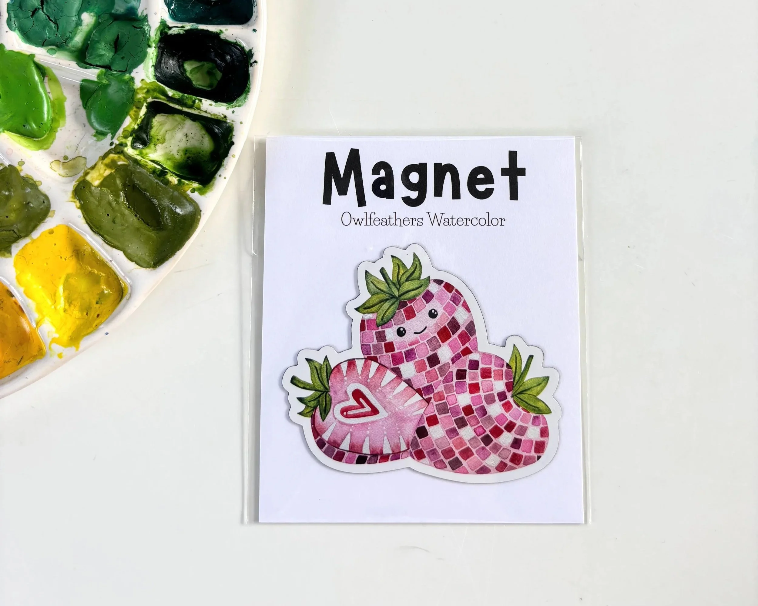 Disco Strawberry Watercolor Magnet – Sparkling Fruit Art