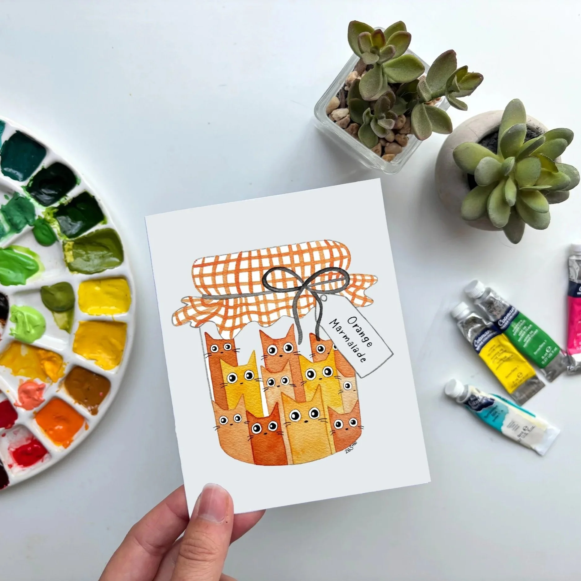 Cat Marmalade Card – Cozy Cottage Kitchen Watercolor Art