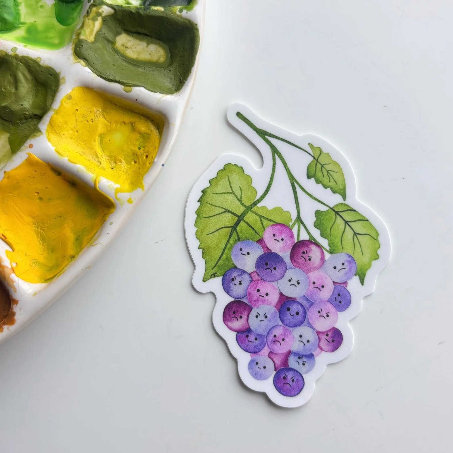 Sour Grapes Watercolor Sticker – Cute Fruit Character Art