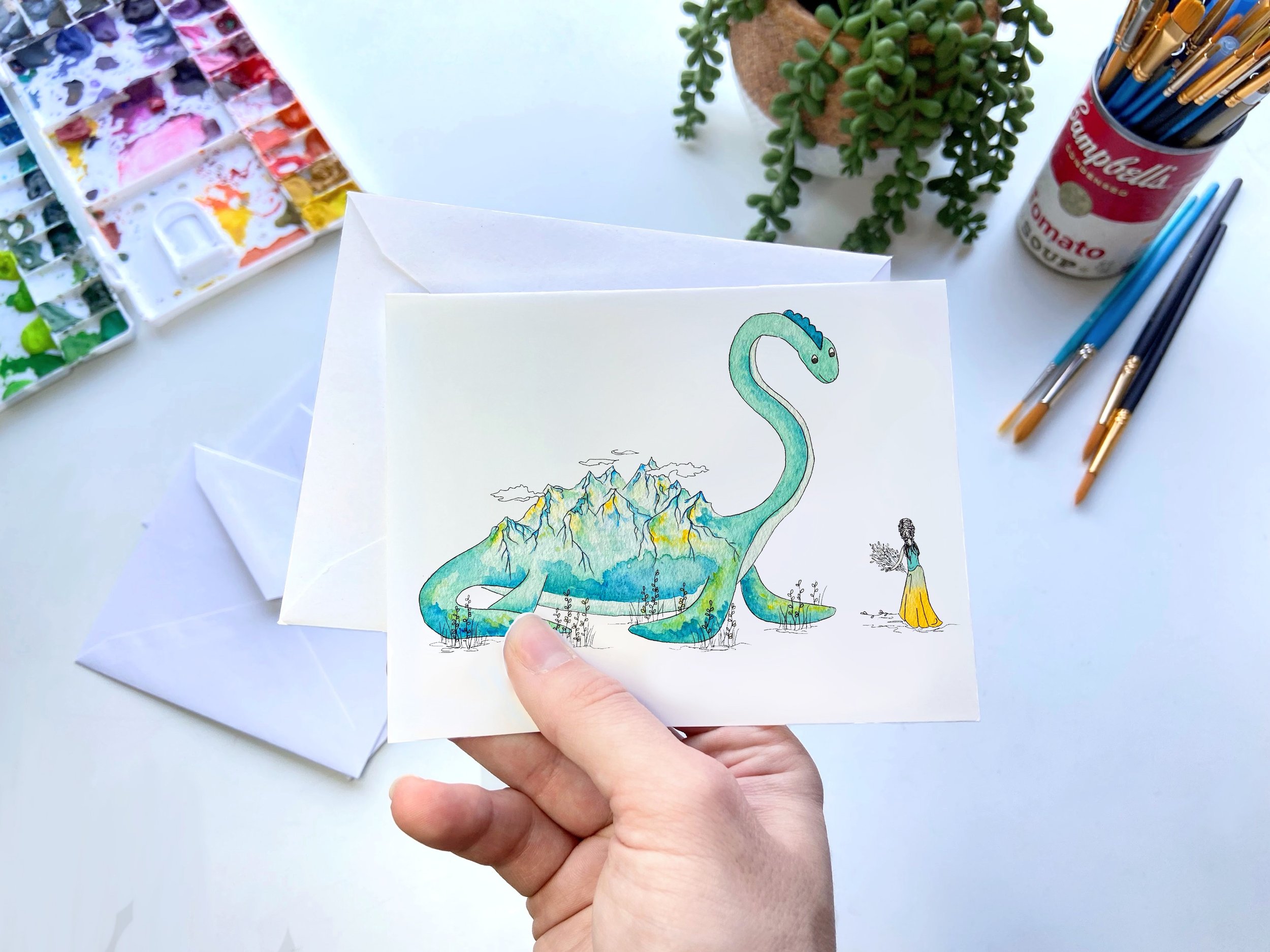 Loch Ness Monster Watercolor Greeting Card