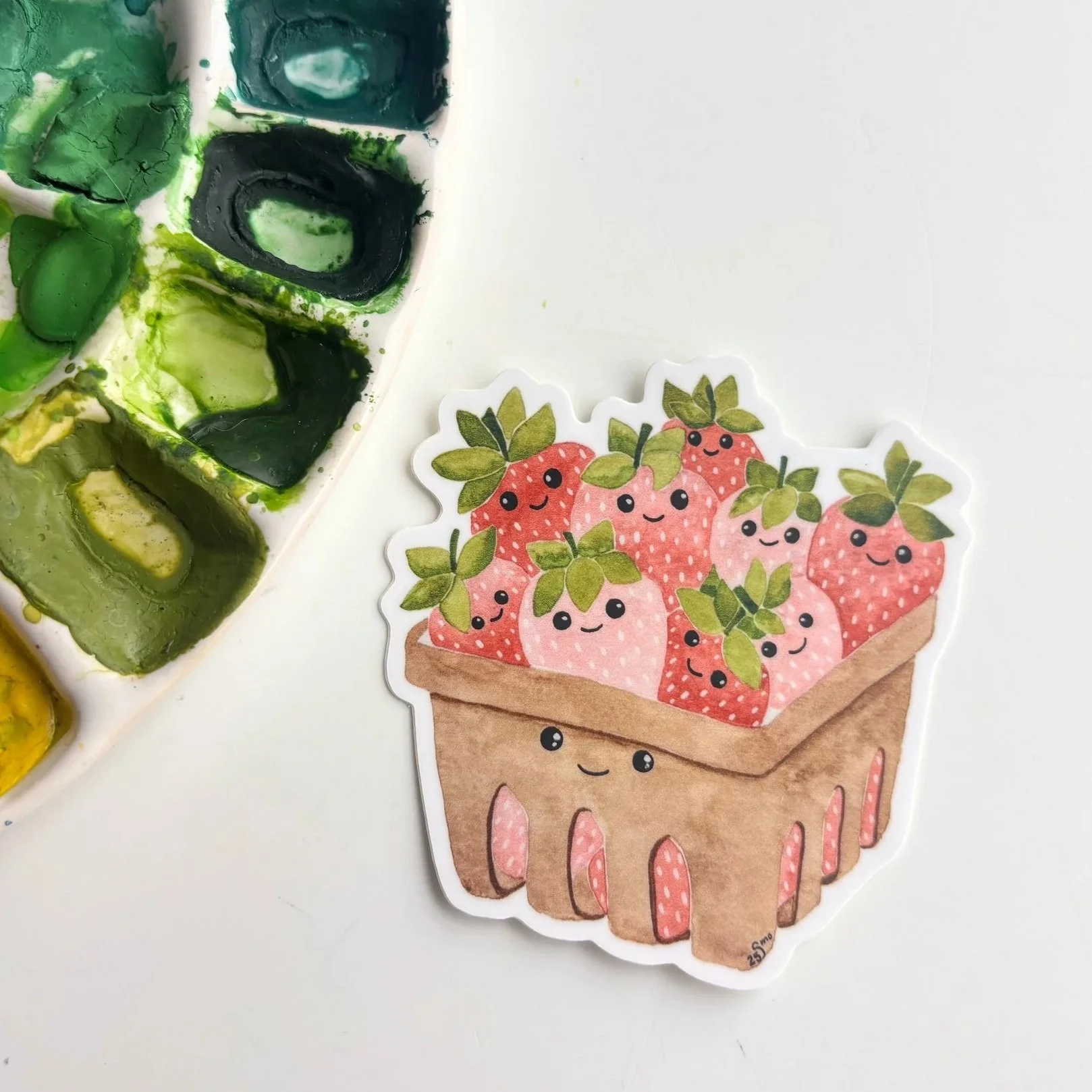 Strawberry Basket Friends Watercolor Sticker – Cute Fruit Character Art