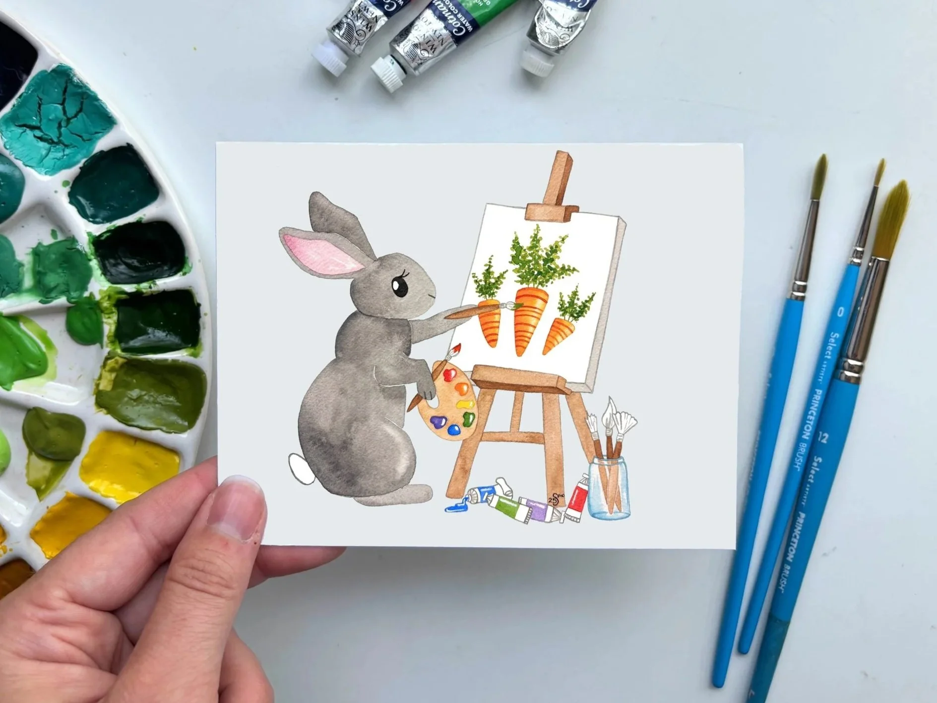 Rabbit Artist Card – Creative Watercolor Bunny Painting Art