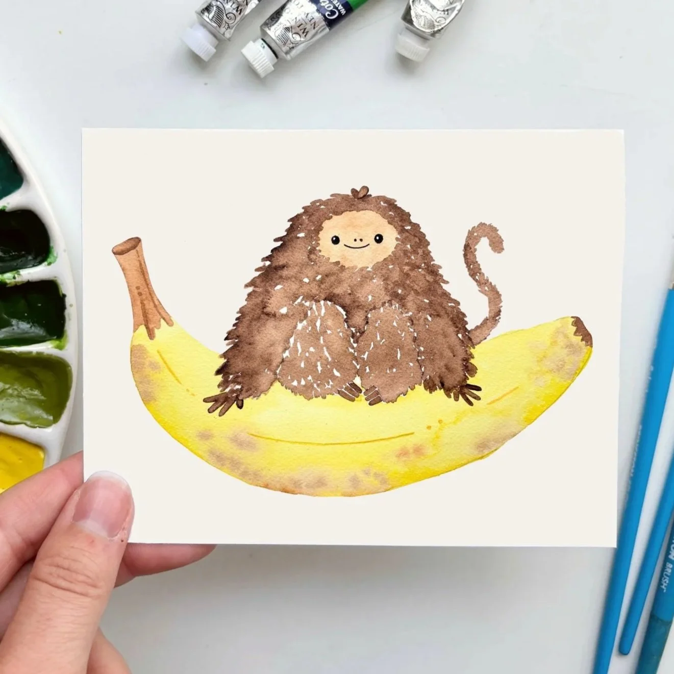Monkey with Banana Greeting Card