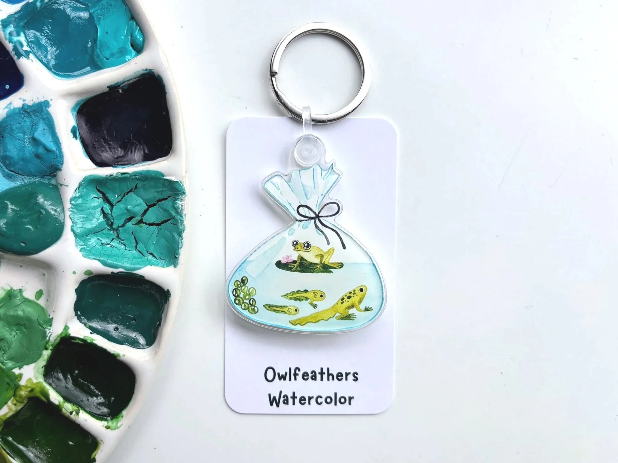 Frog Life Cycle Watercolor Keychain