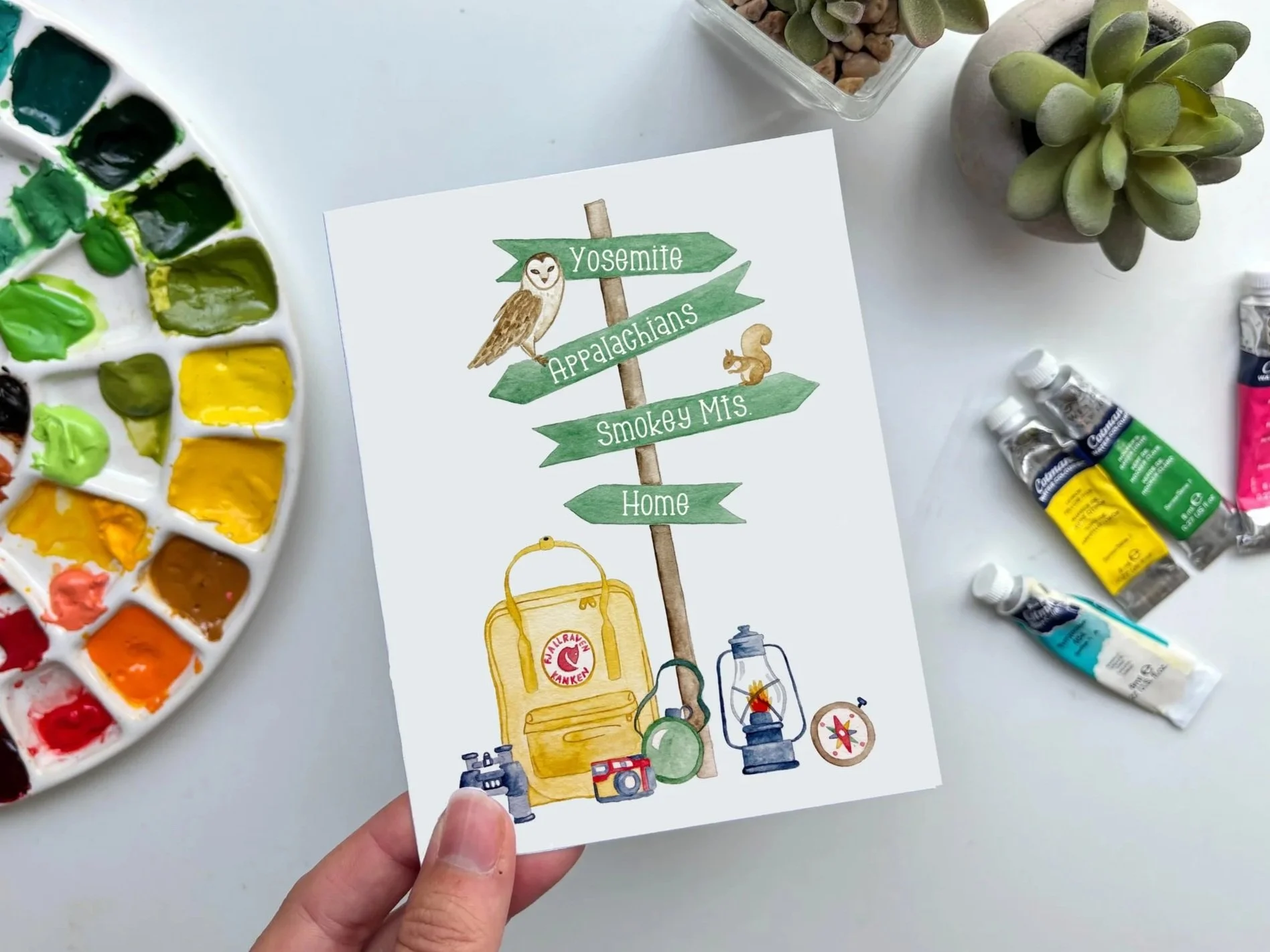 Hiking Destinations Watercolor Greeting Card – Scenic Trail & Nature Adventure Stationery