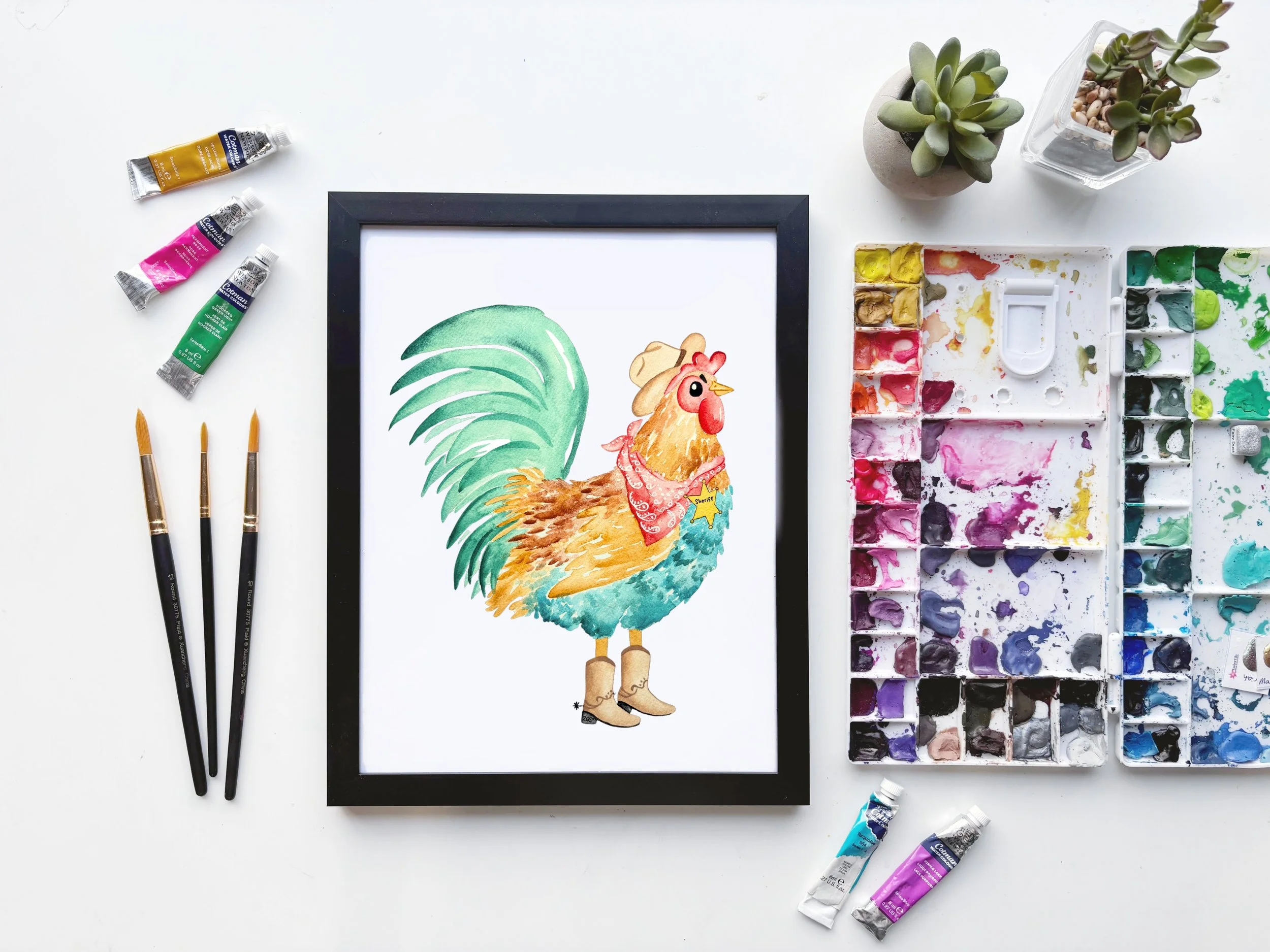 Rooster Cowboy Print