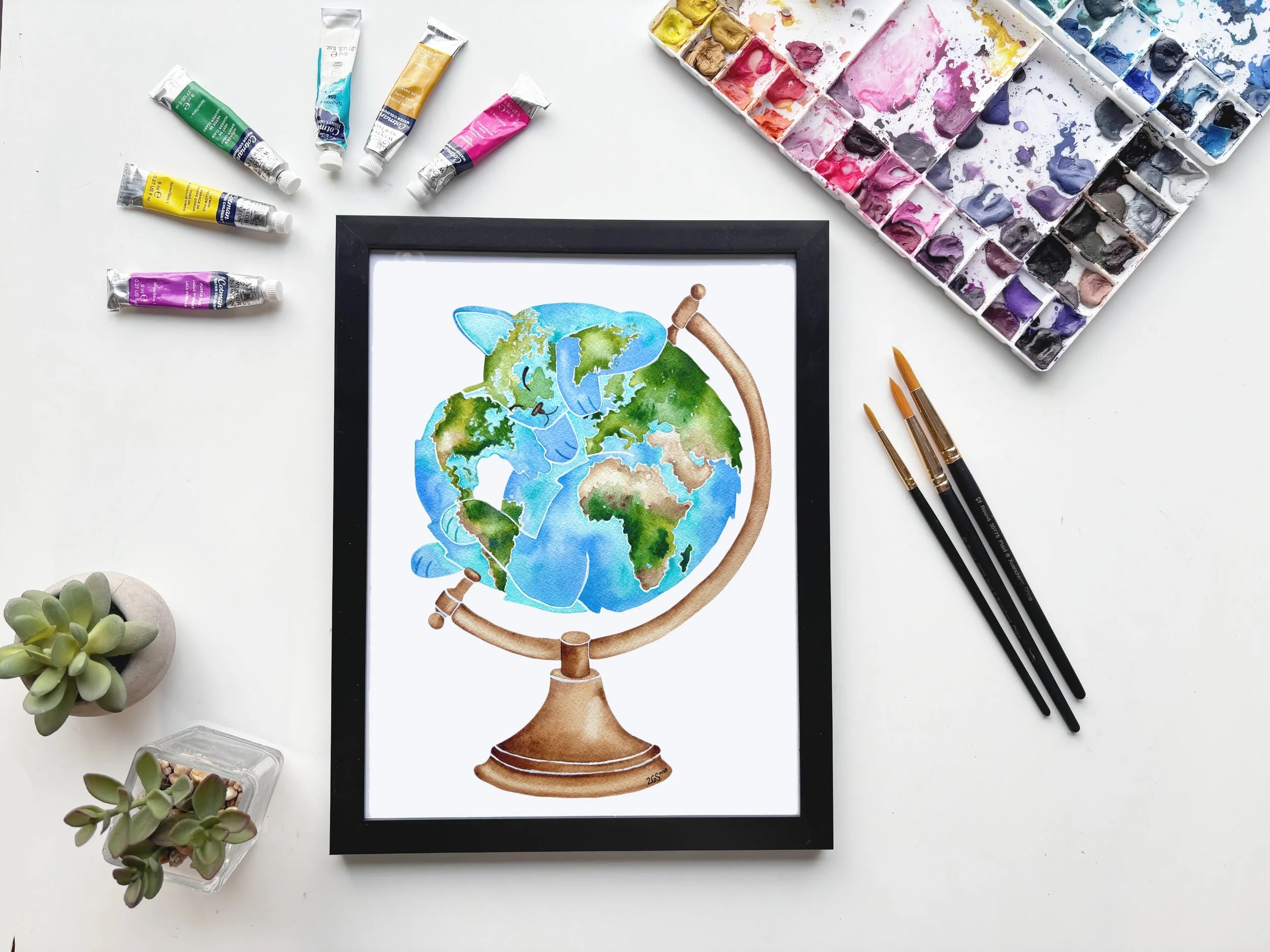 Cat World Map Globe Print