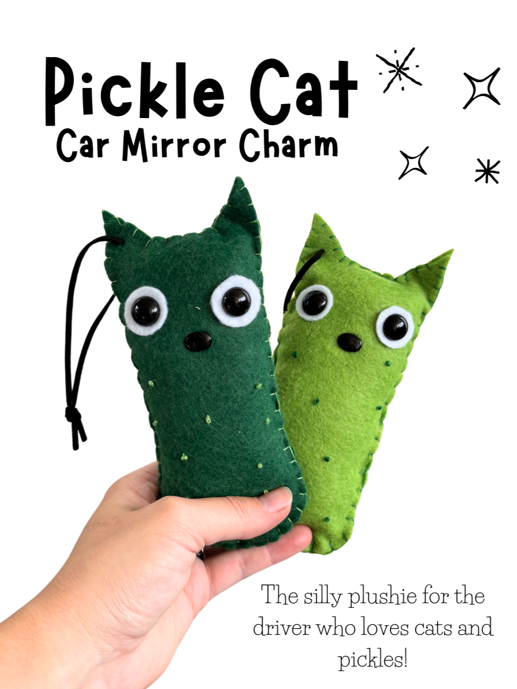 Pickle Cat Car Mirror Charm Plushie