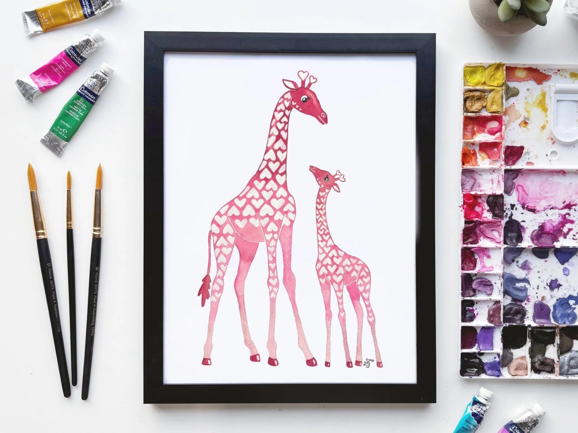 Giraffe Love Watercolor Art Print – Sweet Parent and Baby Design