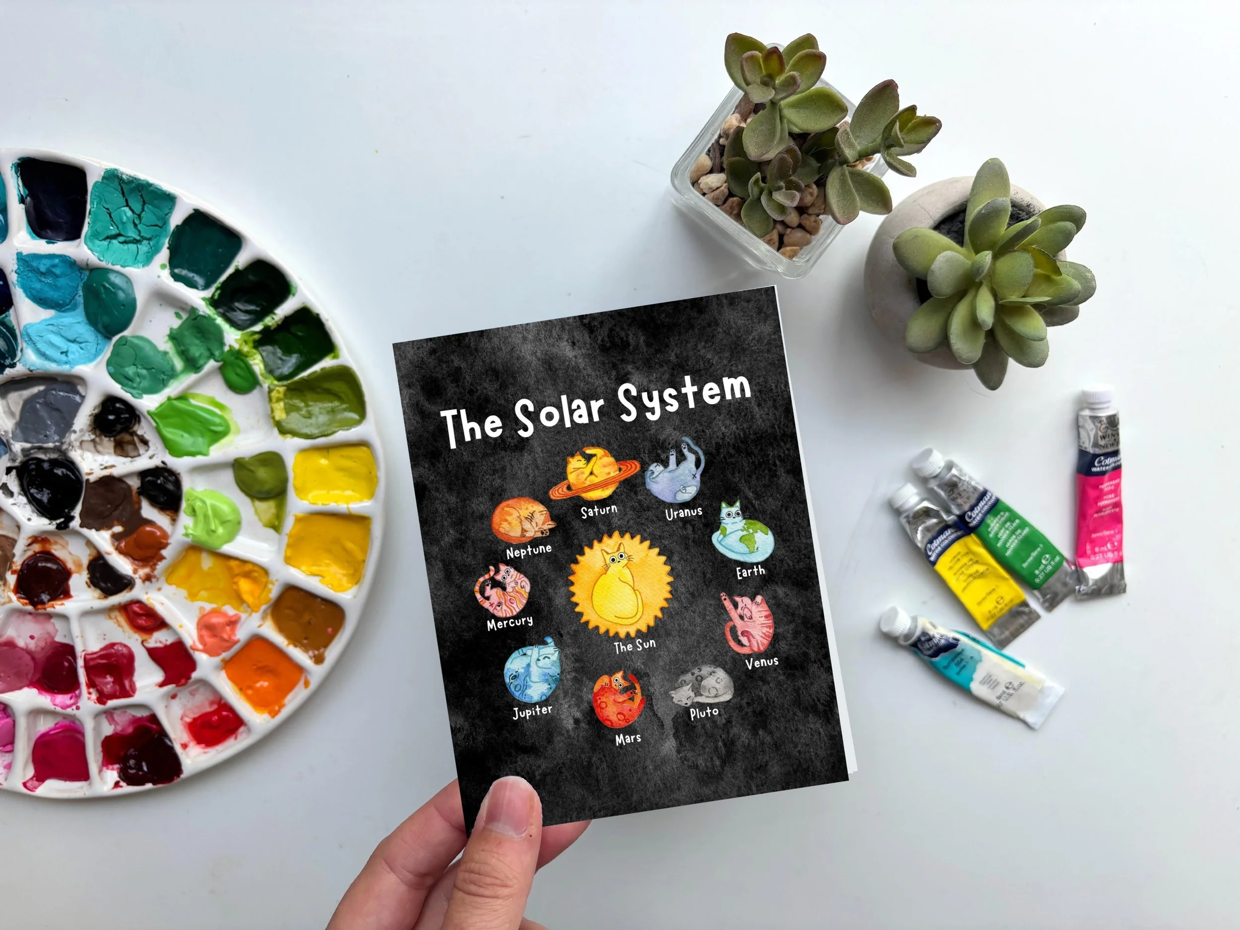 Cat Solar System Greeting Card