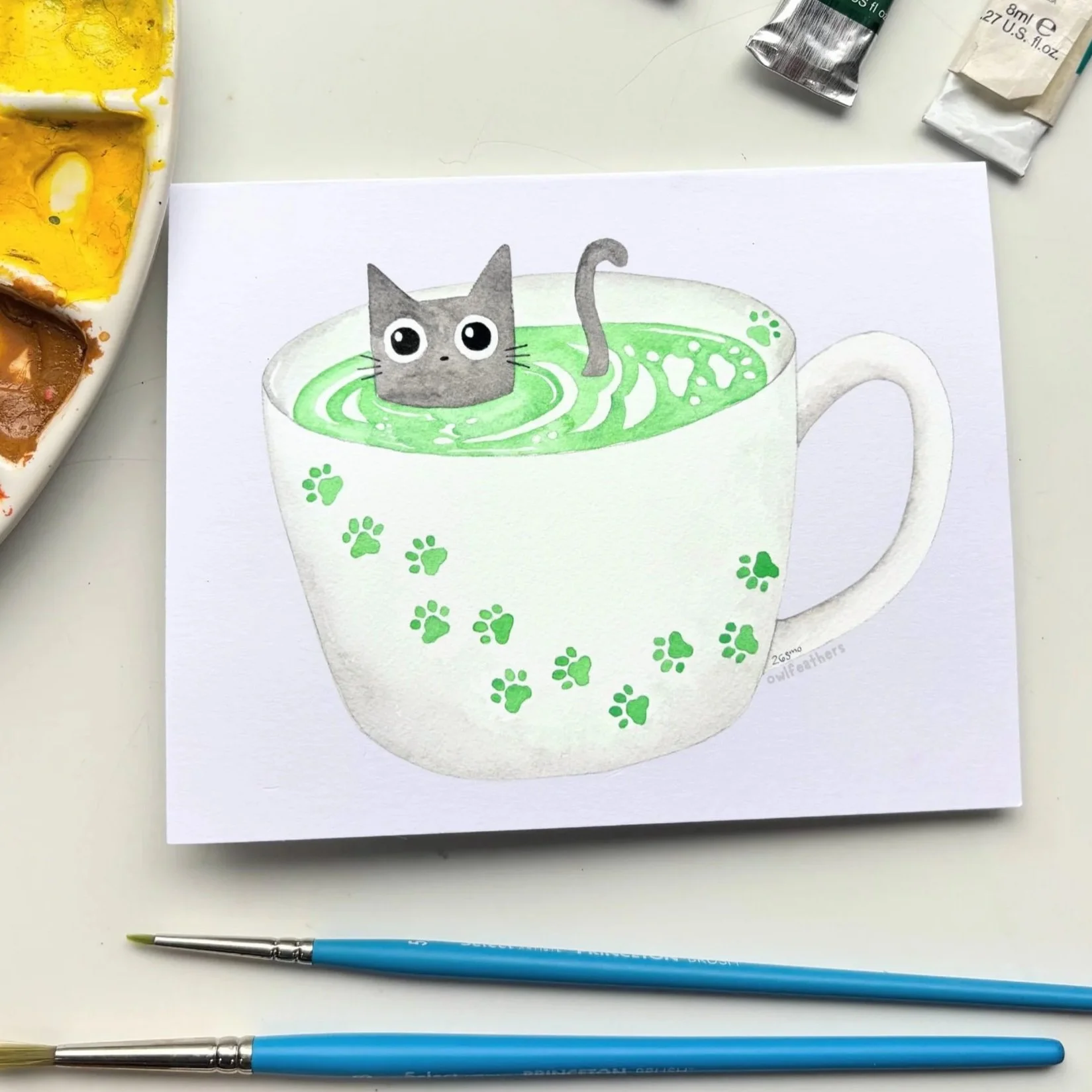 Cat Matcha Tea Greeting Card