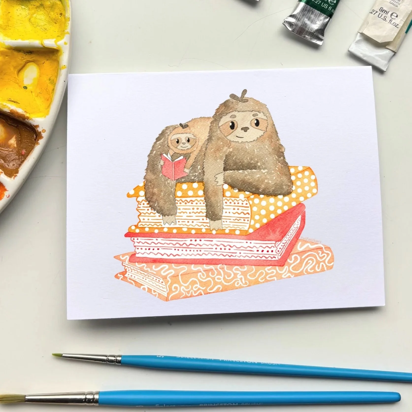 Sloth Reading Books Greeting Card