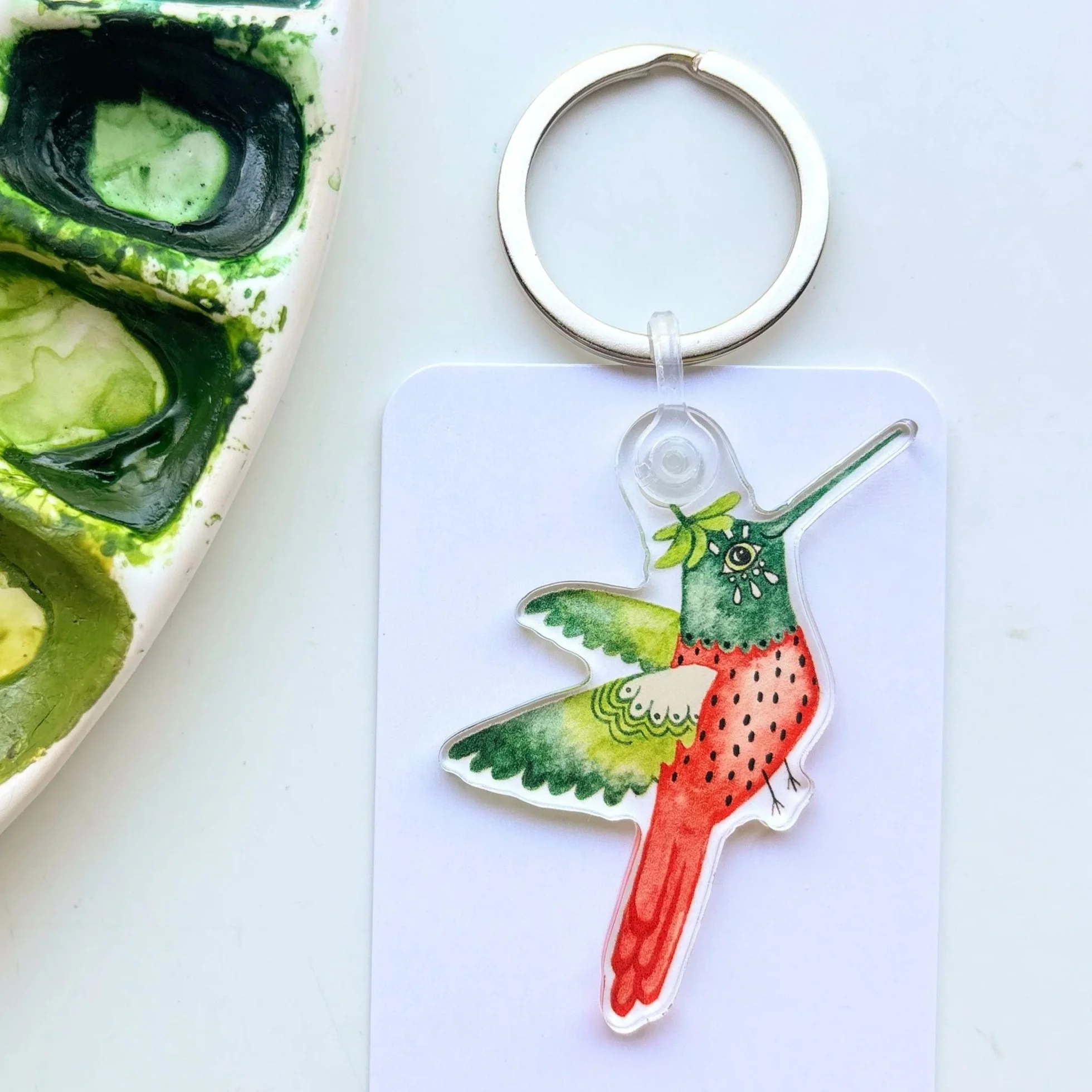 Strawberry Hummingbird Keychain