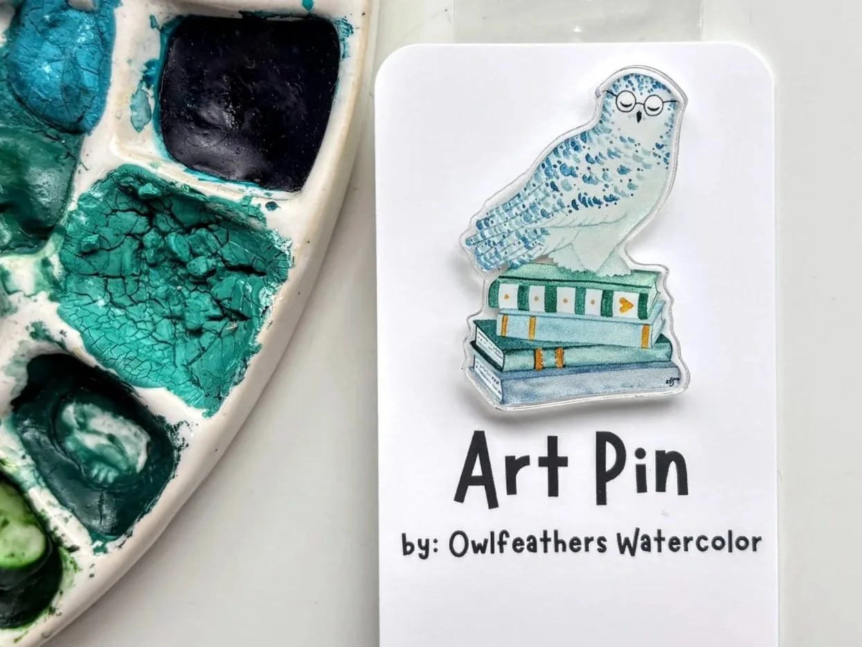 Owl Reading Books Pin