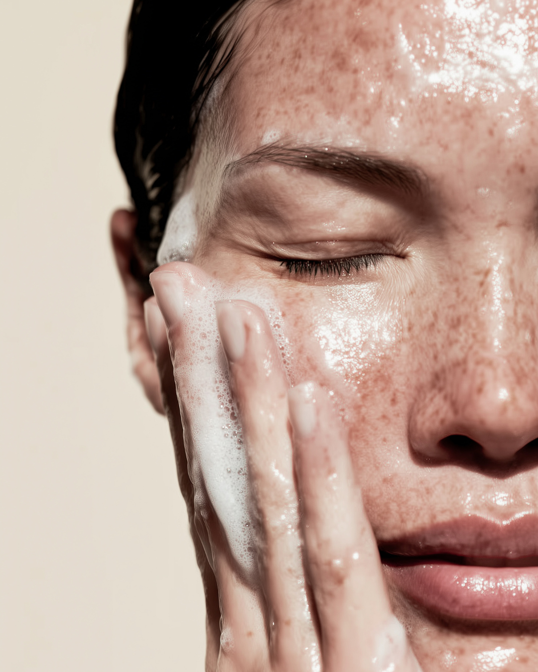 A woman receives a facial treatment from a skincare specialist in a spa or clinic, with her eyes closed and face covered in a white facial mask.