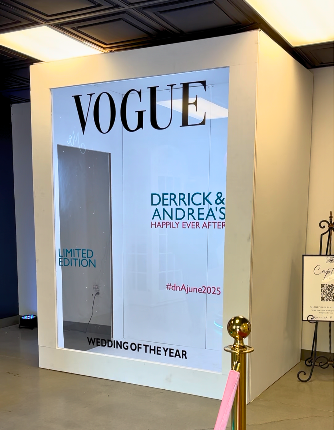 Large Wedding LED Magazine Booth customized for wedding at De La Rosa Event Space in Marietta
