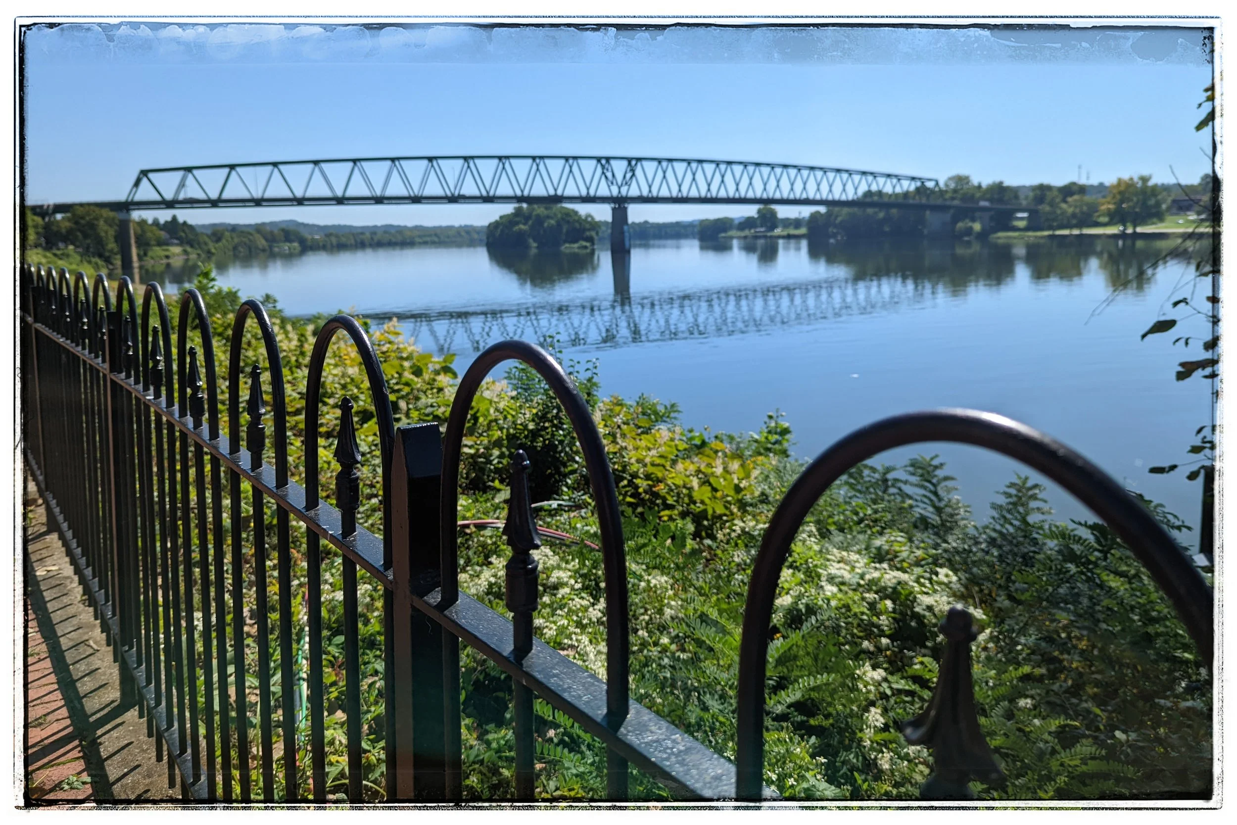 View of the Ohio River with the Williamstown, WV bridge in the background.  View from near the Historic Lafayette Hotel in Marietta, OH.