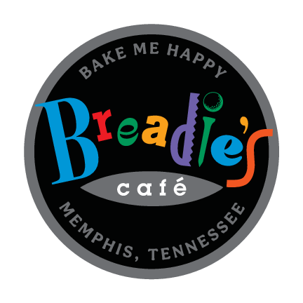 Logo for Breadlee's Café in Memphis, Tennessee with the slogan 'Bake Me Happy'.