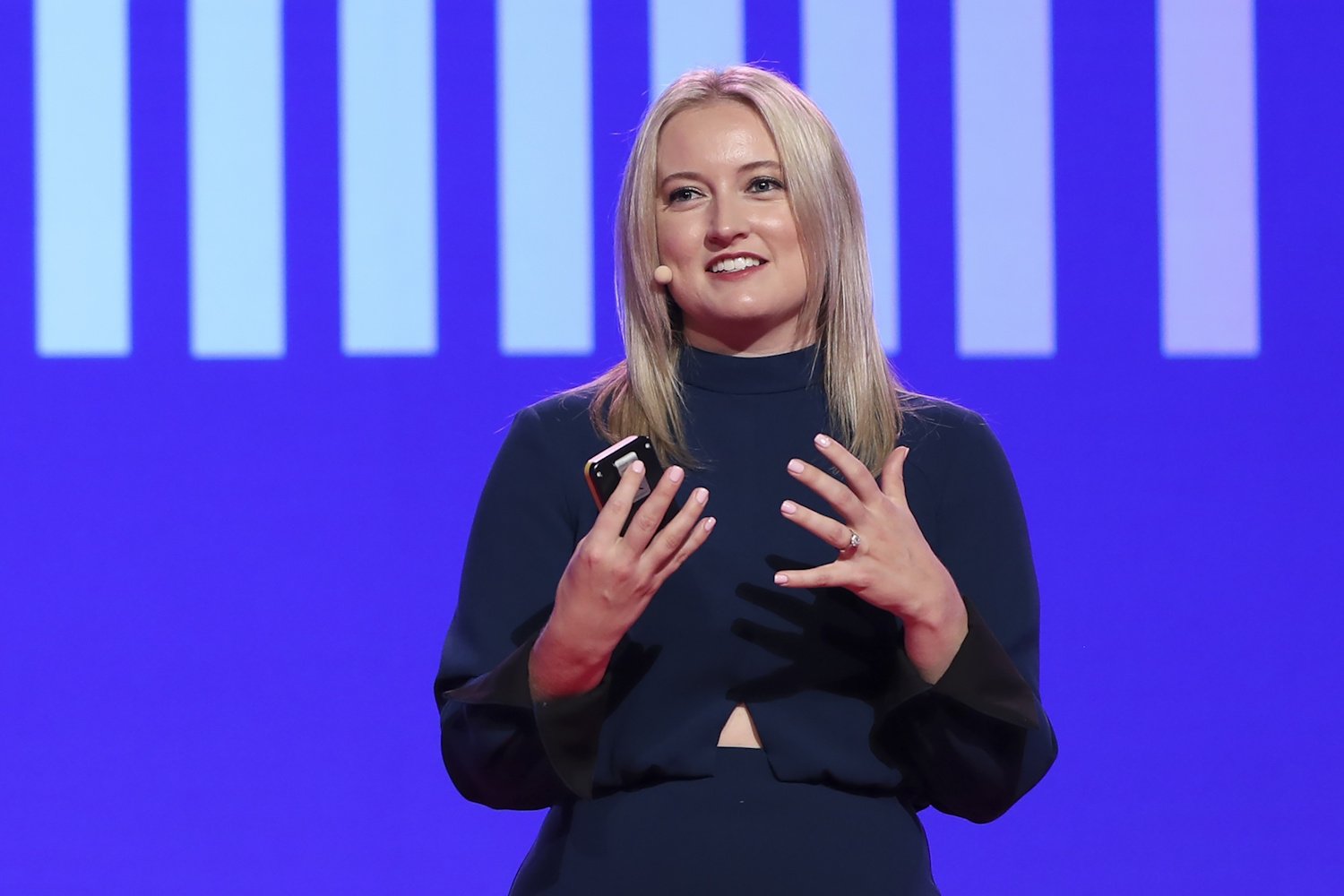 Ashley Fell presenting on the digital habits of Generation Alpha and the future of social connectivity at a global conference.