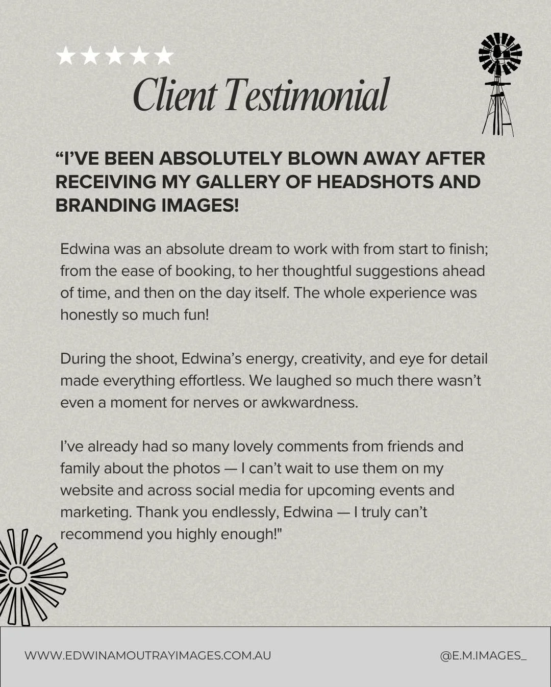 Well, aren&rsquo;t these words pretty special!  It absolutely makes my day knowing that my clients feel nurtured and comfortable with me - that&rsquo;s the key to creating the magic!

Personal branding sessions are quietly becoming a favourite of min