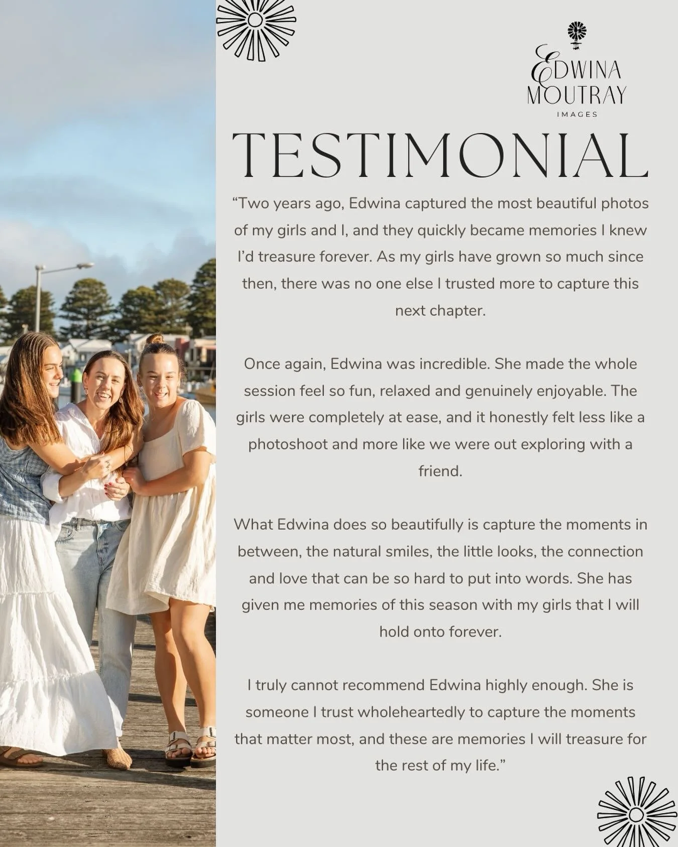 I am so grateful to have such amazing support from families who invite me back into their lives again and again. 

Connection and trust. That is what is important to me and my small business. I strive to achieve this in every session and with every c