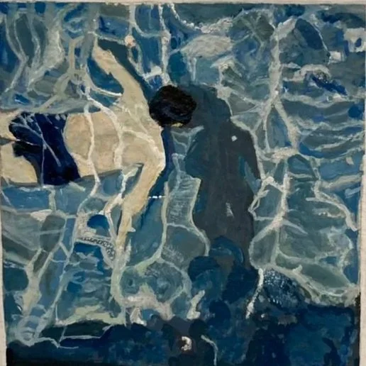 Watercolor of a man swimming.