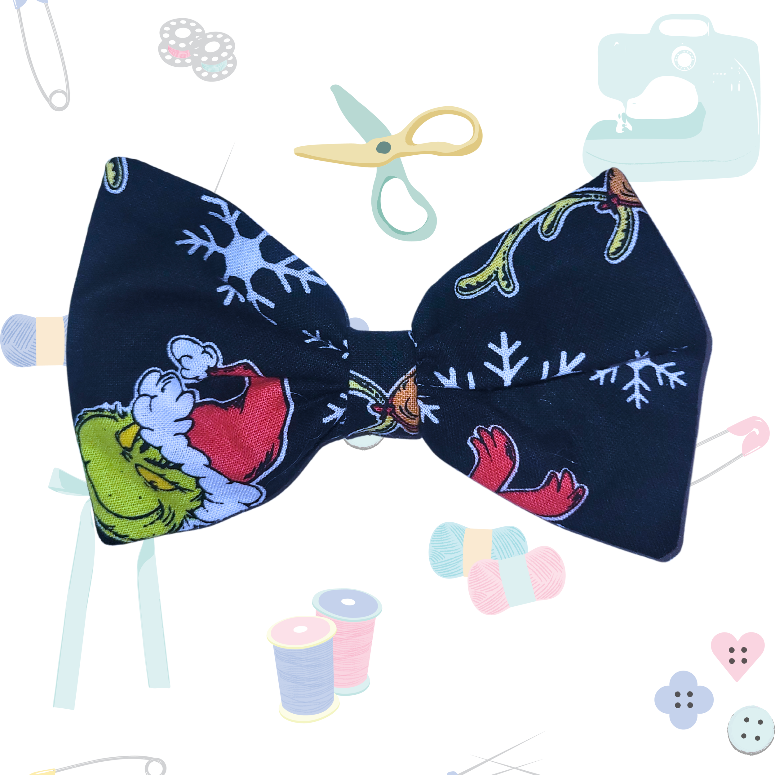 Small Single Bow - Black Green Christmas Character