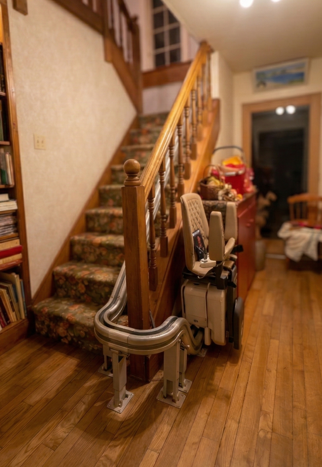 Curved Stairlift installation in Kennett Square PA by Keystone Accessibility on a set of stairs with a 180 degree turn.