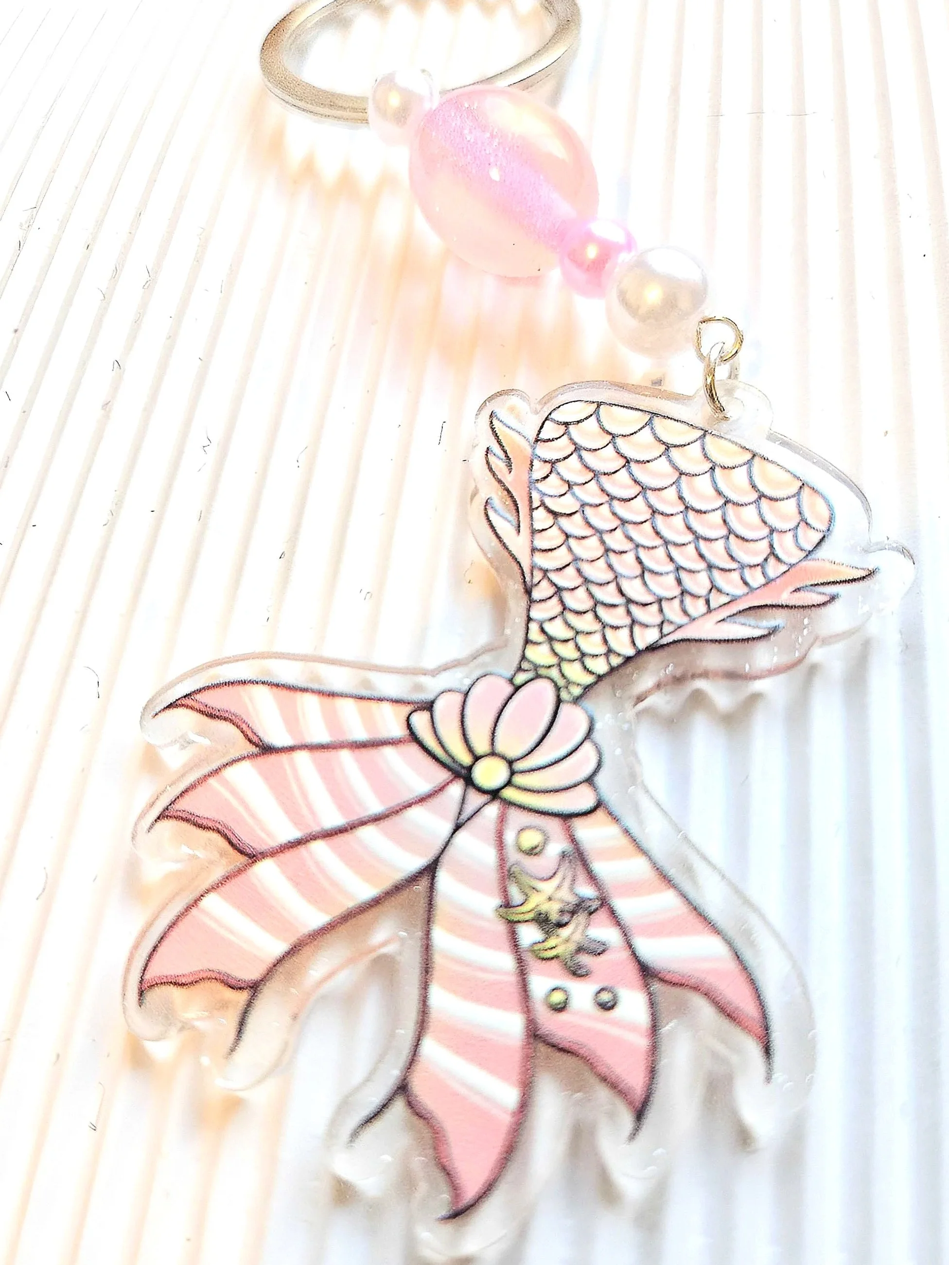 Morganite Pink Mermaid Tail Keychain – Pastel Ocean Kawaii Charm