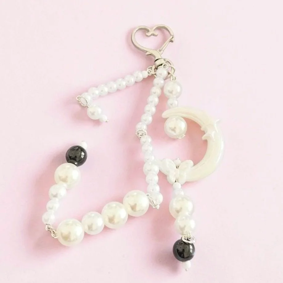 Snow White Luna Crescent Moon Pearl Bag Charm