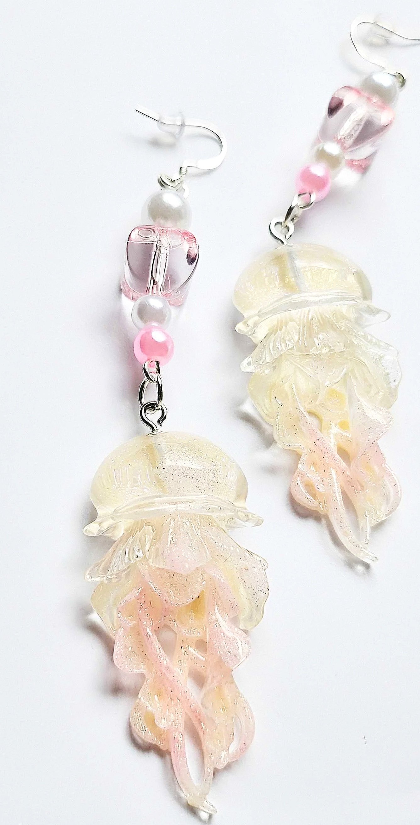 Snow Rose Moonstone Jellyfish Earrings