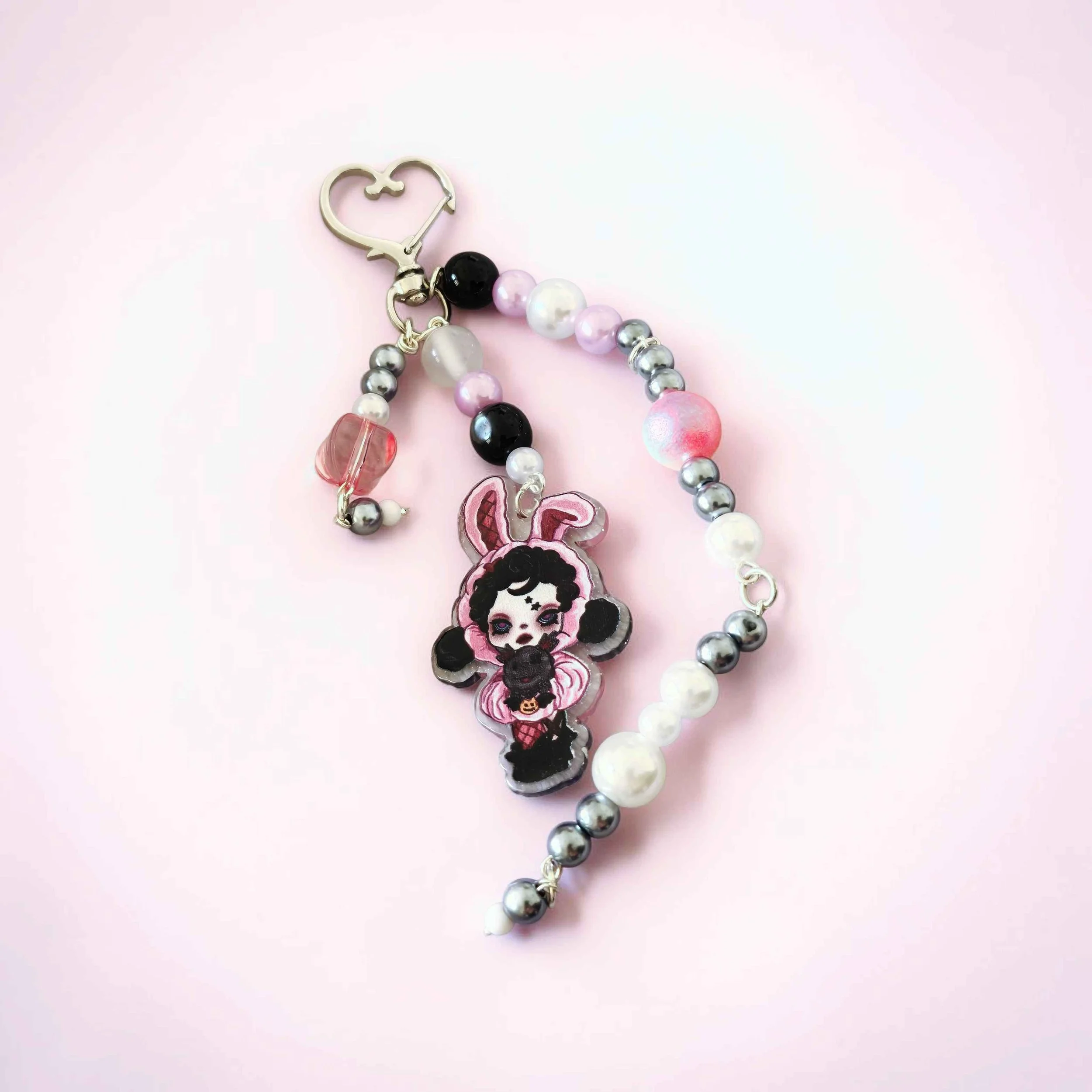 Skull Panda Bunny Dog Beaded Bag Clip / Case Charm – Handmade Kawaii Goth Accessory