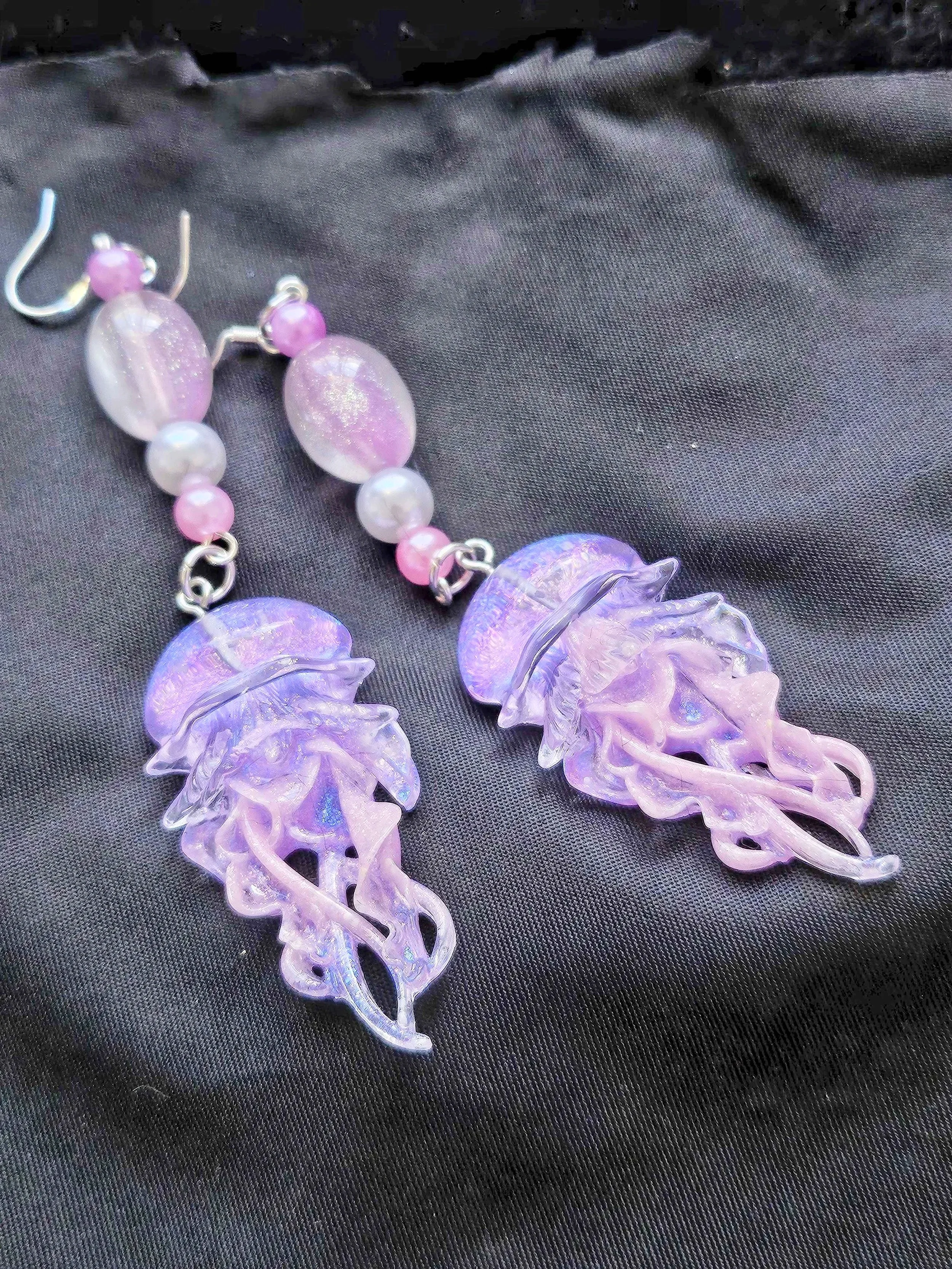 Kunzite Lavender Opal Jellyfish Dangle Earrings – Iridescent Ocean Fantasy Kawaii Jewelry