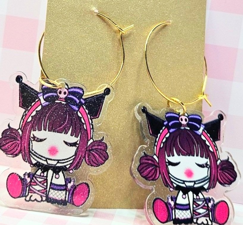 Kuromi Skull Panda - Creepy Kawaii Gothic Earrings - Sanrio