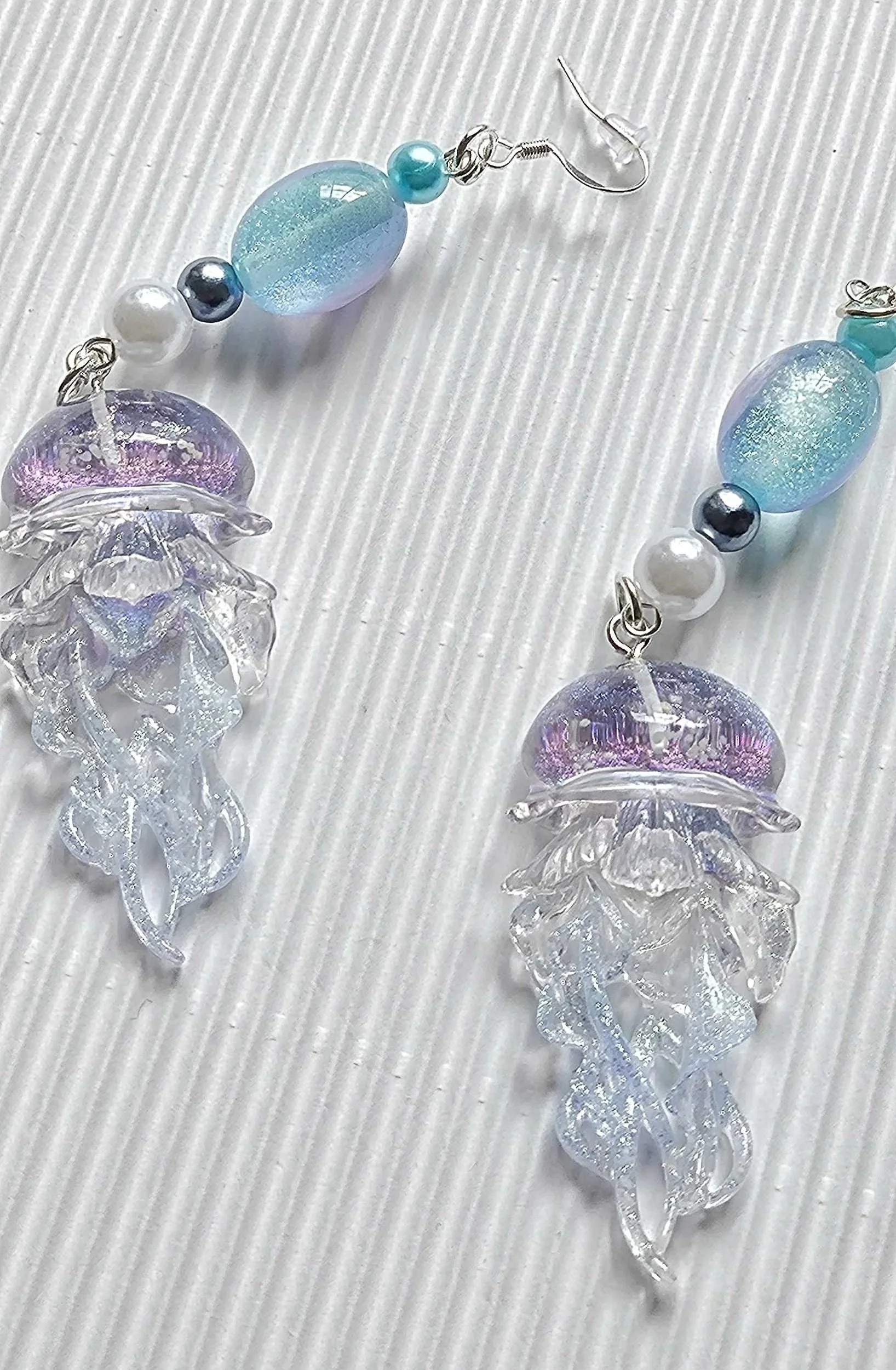 Lapis Ocean Dream Jellyfish Dangle Earrings – Iridescent Blue & Lavender Glass Bead Aesthetic