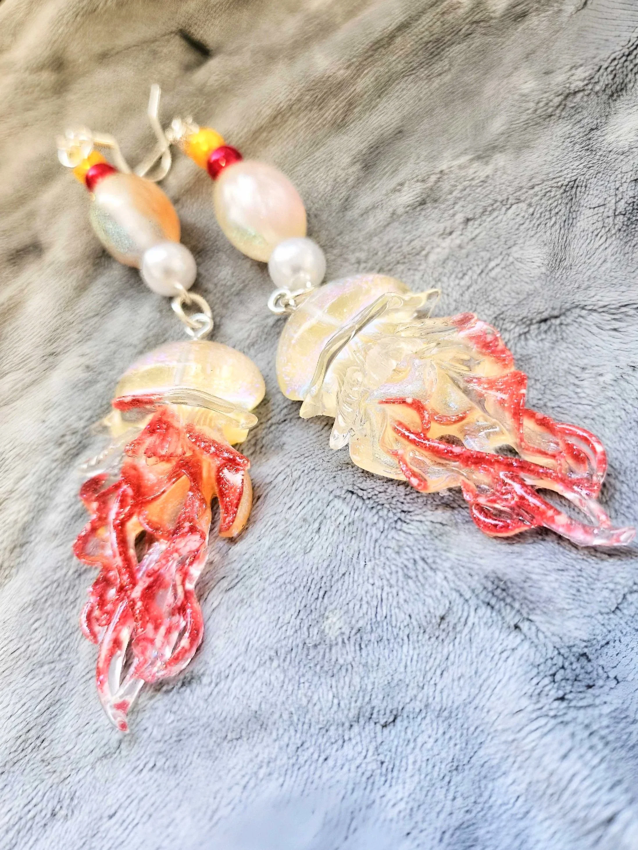 Carnelian Golden Ember Jellyfish Earrings