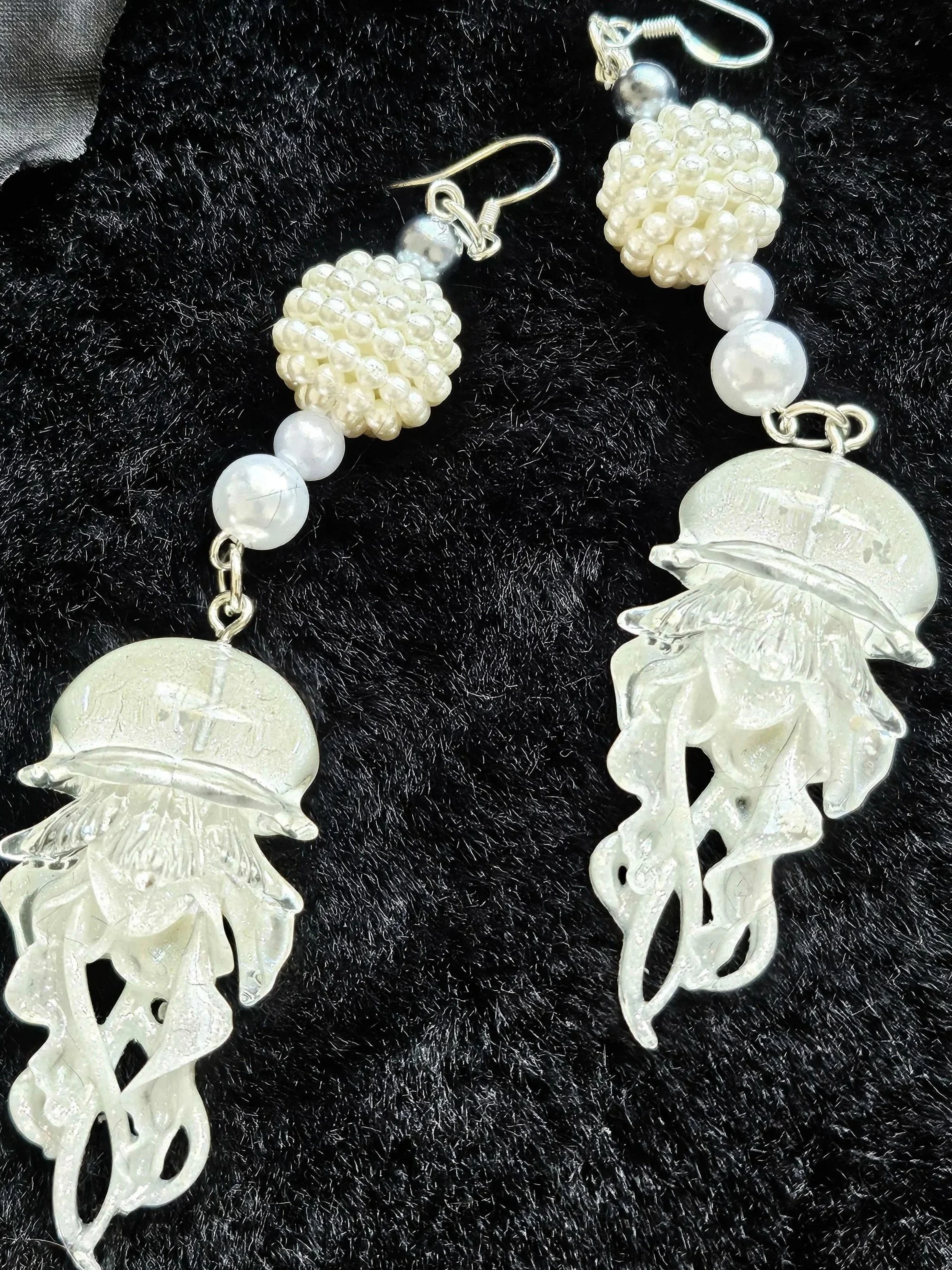 Opal Jellyfish Pearl Drop Earrings – Ethereal Ocean Glow Mermaidcore Jewelry