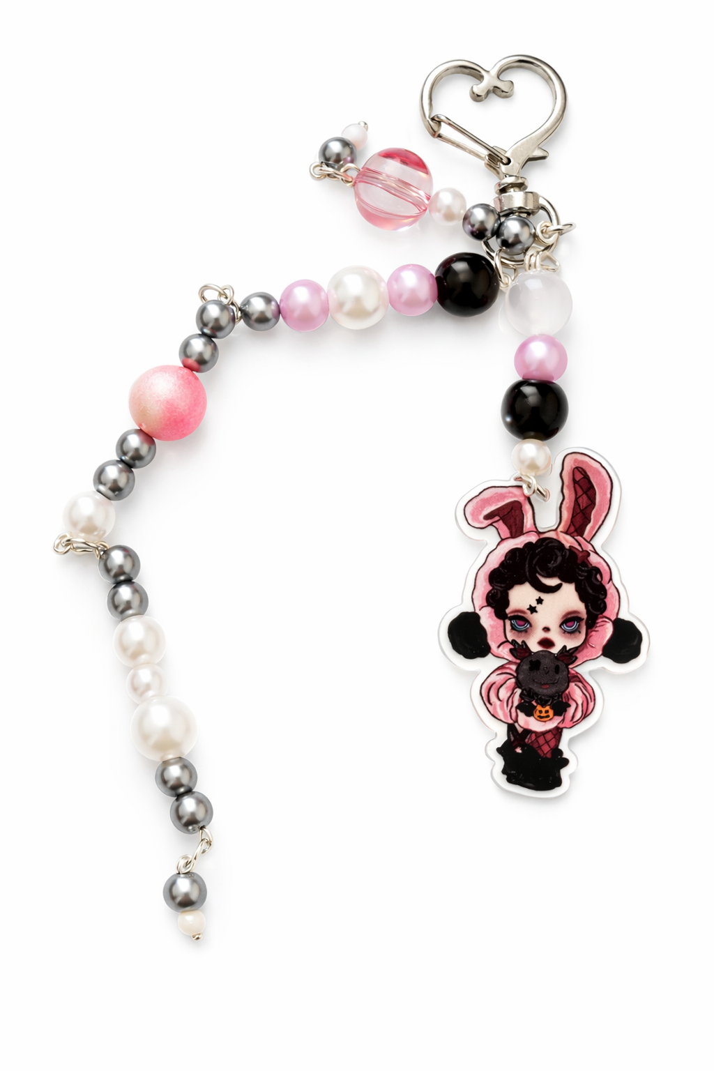 Skull Panda Bunny Dog Beaded Bag Clip / Case Charm – Handmade Kawaii Goth Accessory