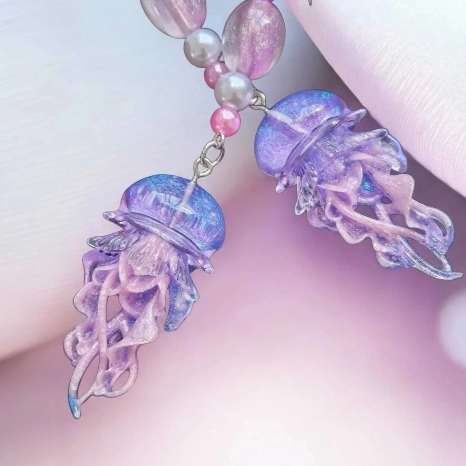 Kunzite Lavender Opal Jellyfish Dangle Earrings – Iridescent Ocean Fantasy Kawaii Jewelry