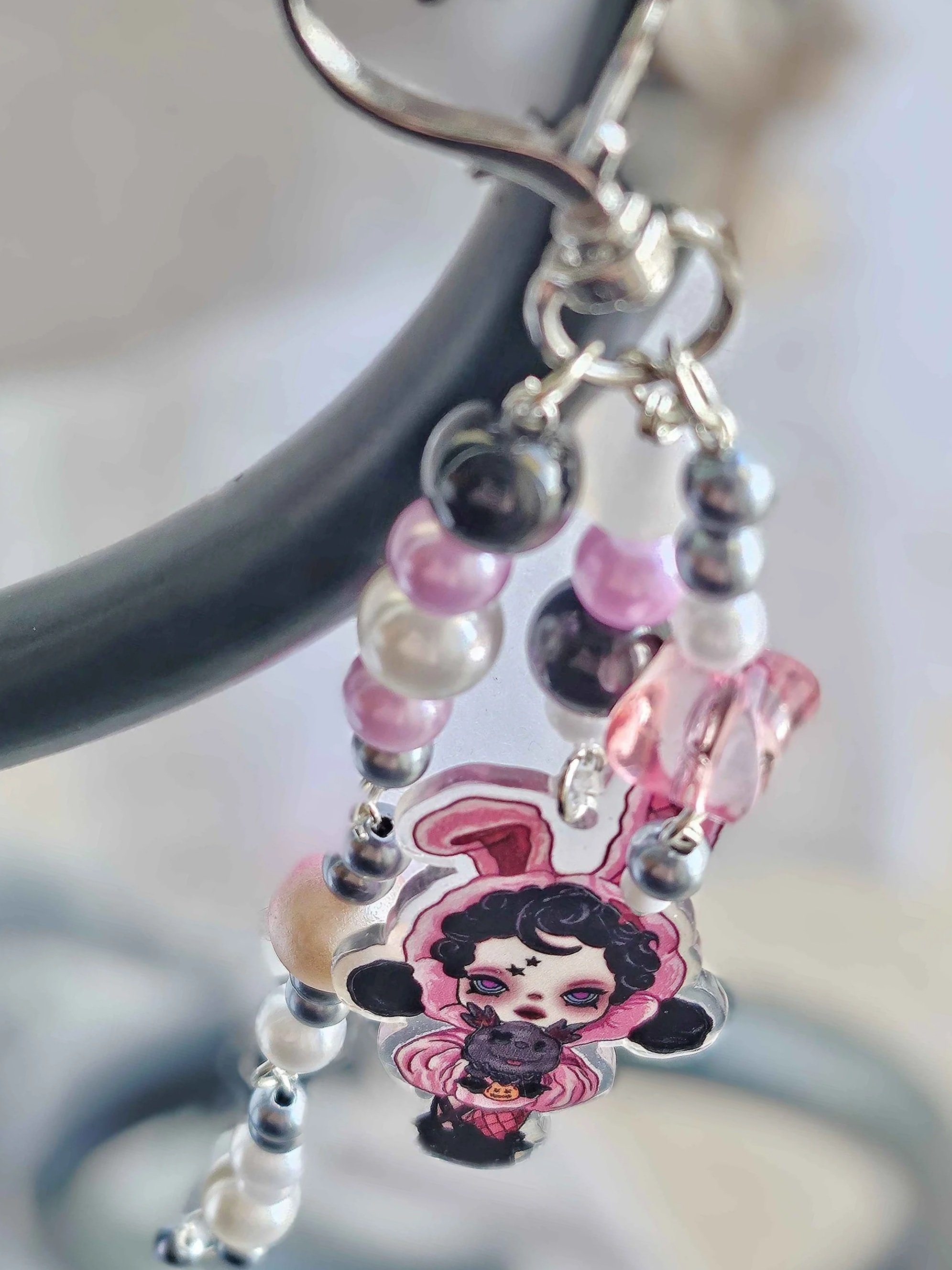 Skull Panda Bunny Dog Beaded Bag Clip / Case Charm – Handmade Kawaii Goth Accessory