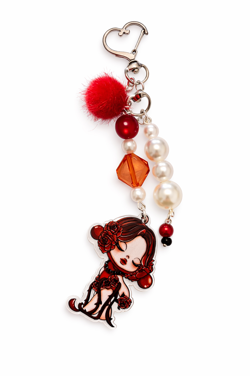 The Valentines Day Thorn Rose Skull Panda Rose Valentine–Inspired Beaded Bag Clip / Case Charm – Handmade Kawaii Gothic Accessory