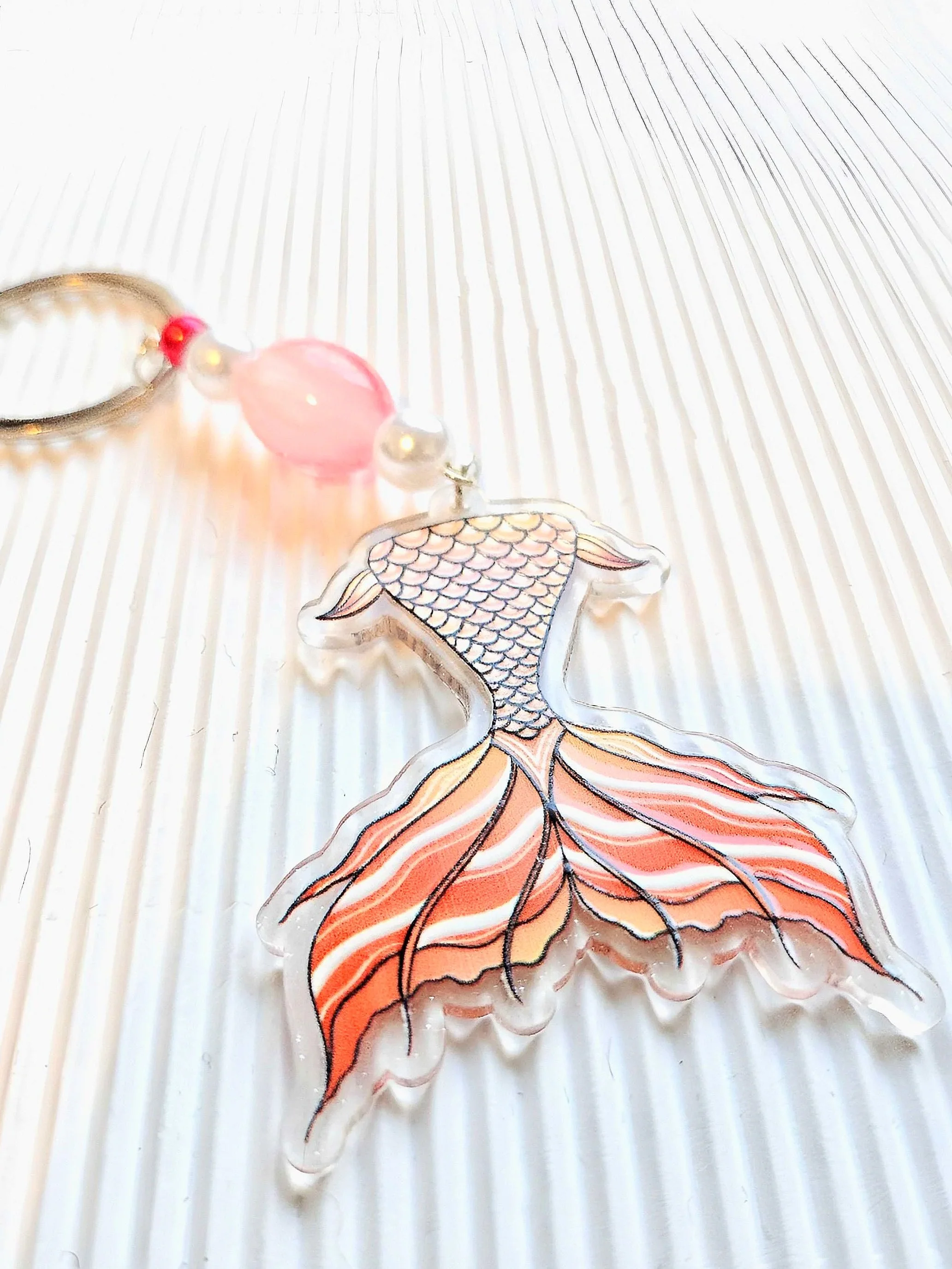 Spinel Coral Blush Mermaid Tail Keychain – Ocean Fantasy Charm